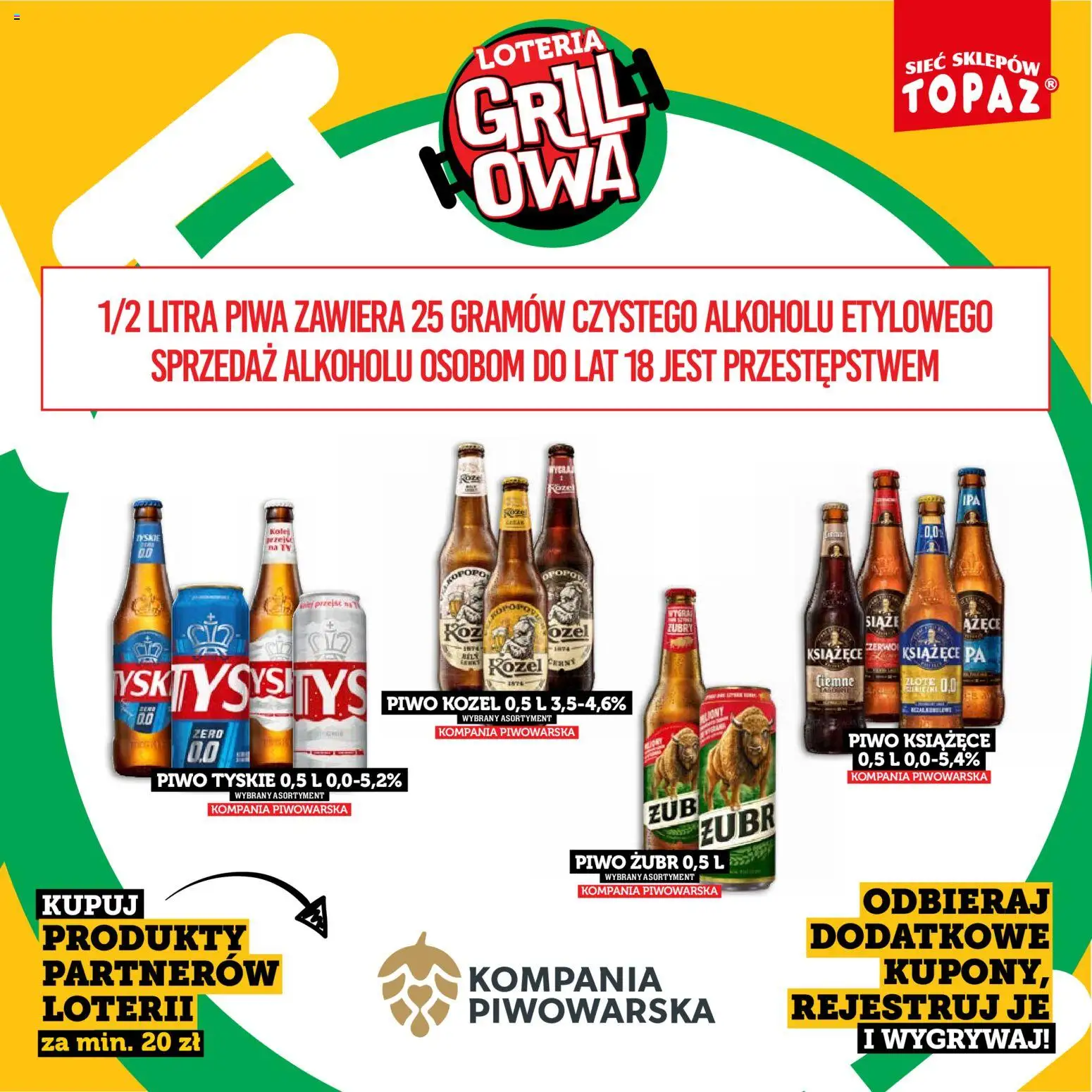Topaz gazetka - Kupuj, Grilluj I Wygrywaj od 20.04.2026 | Strona: 29 | Produkty: Piwo żubr, Tyskie, Piwo, Piwo kozel