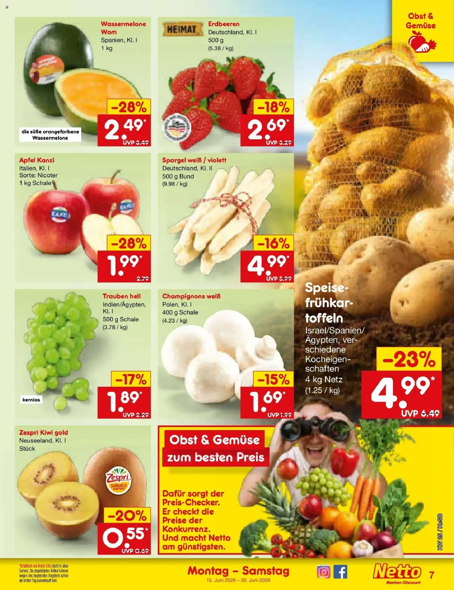 Netto Marken-Discount Prospekt Bonn – gültig ab 15.06.2026 | Seite: 9 | Produkte: Trauben, Champignons, Gemüse, Obst