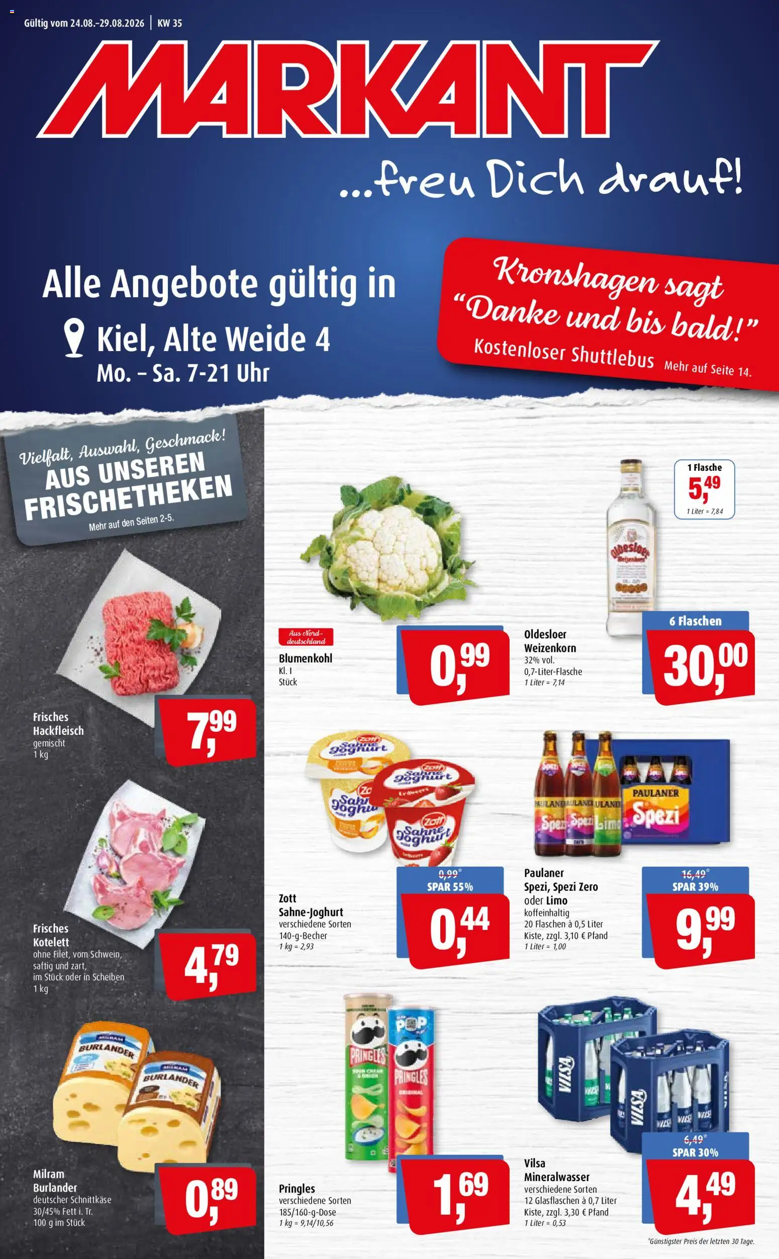 Markant Prospekt – gültig ab 24.08.2026 | Seite: 1 | Produkte: Oldesloer, Milram, Blumenkohl, Paulaner