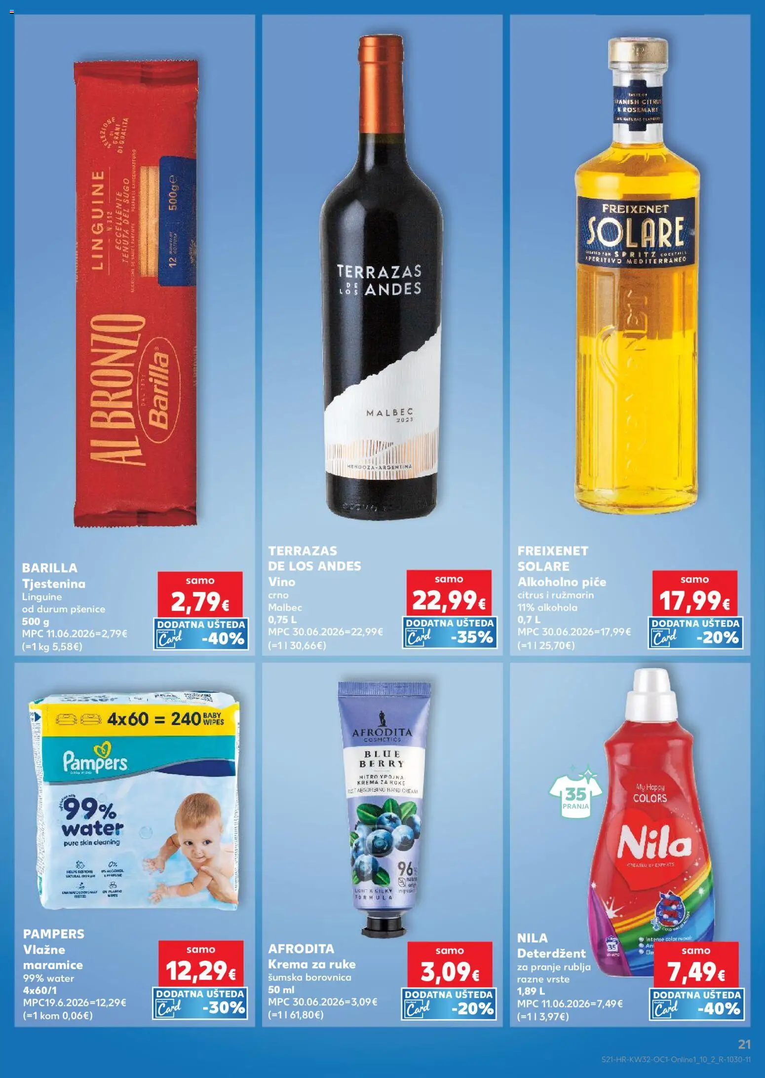 Kaufland katalog | vrijedi od 06.08.2026 | Stranica: 21 | Proizvodi: Vlažne maramice, Vino, Pasta, Barilla