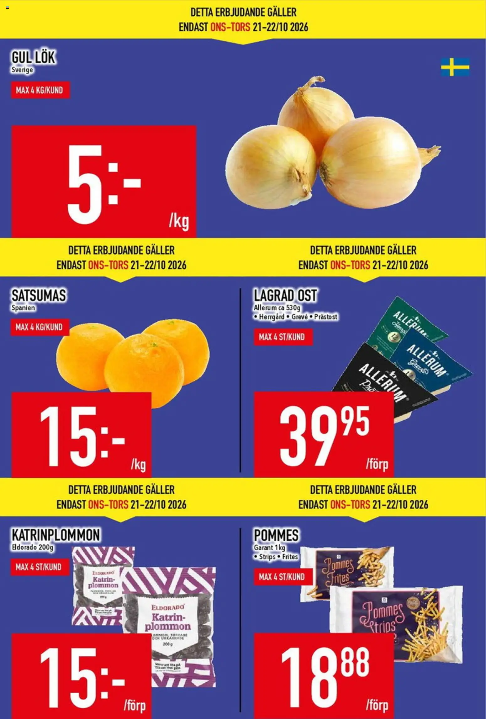 Matdax reklamblad aktuell från 19/10/2026 | Sida: 3 | Produkter: Galler, Plommon, Ost, Gul lök