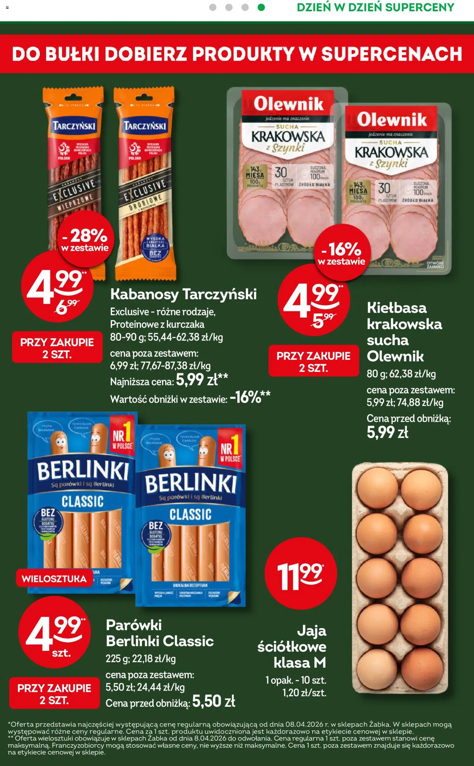 Żabka gazetka - Codzienne produkty od 08.04.2026 | Strona: 11 | Produkty: Kiełbasa, Kabanosy, Ser, Jaja
