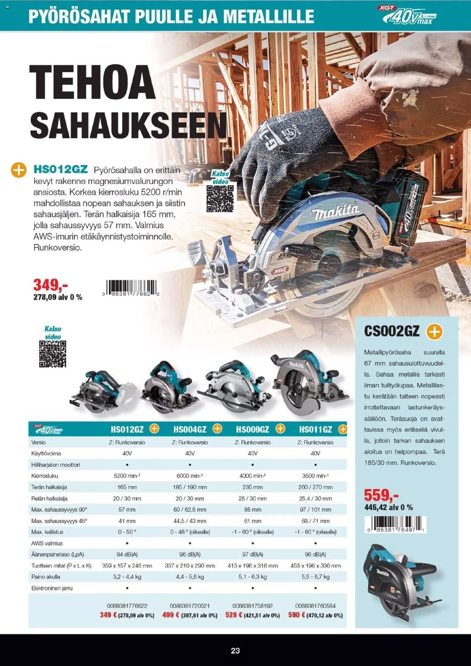 Makita tarjoukset - XGT esite 2026 – voimassa 07.04.2026 alkaen | Sivu: 23 | Tuotteet: Video