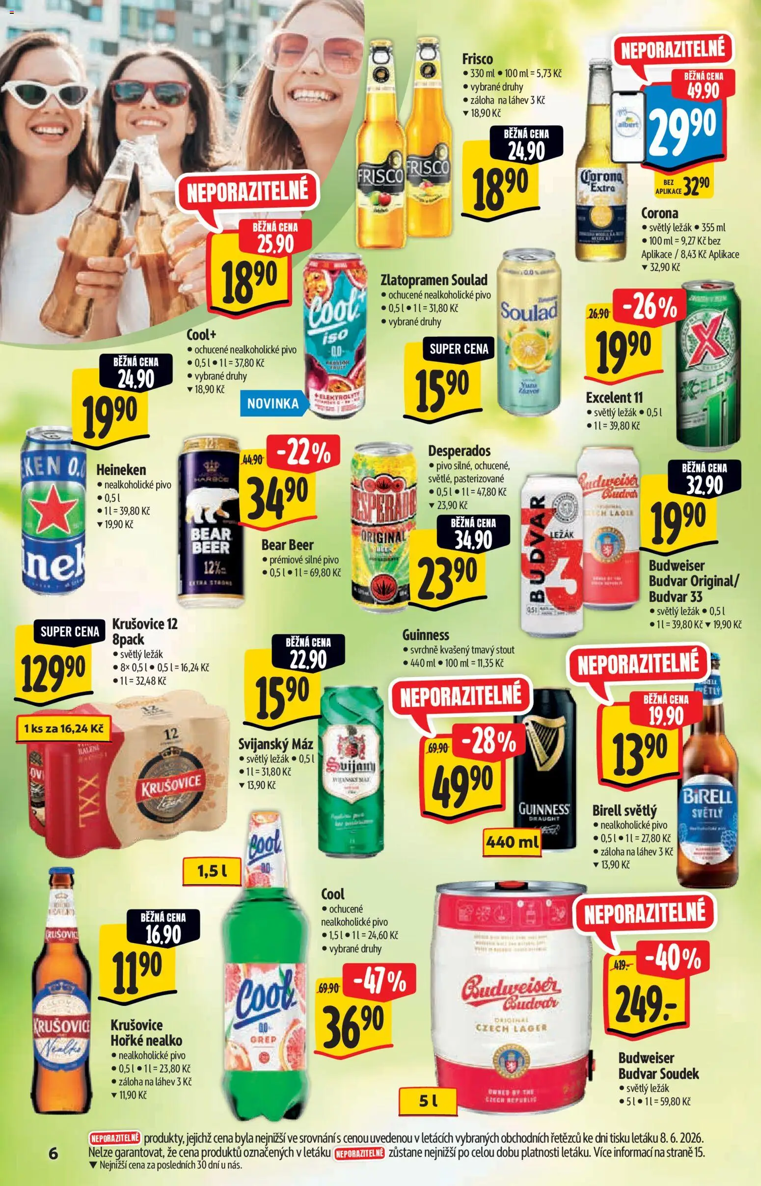 Albert katalog - Hypermarket - Léto od 17.06.2026 | Strana: 6 | Produkty: Heineken, Budvar, Krušovice 12, Budvar 33