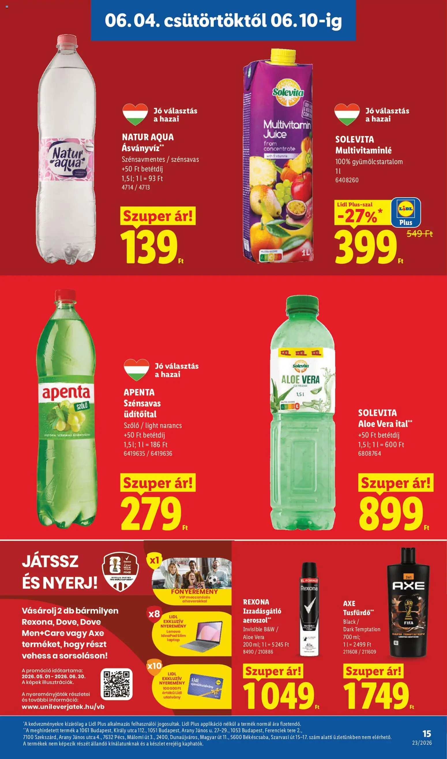Lidl akciós ujság - amely érvényes a következő dátumtól: 04.06.2026 | Oldal: 15 | Termékek: Szőlő, Laptop, Izzadásgátló, Multivitamin