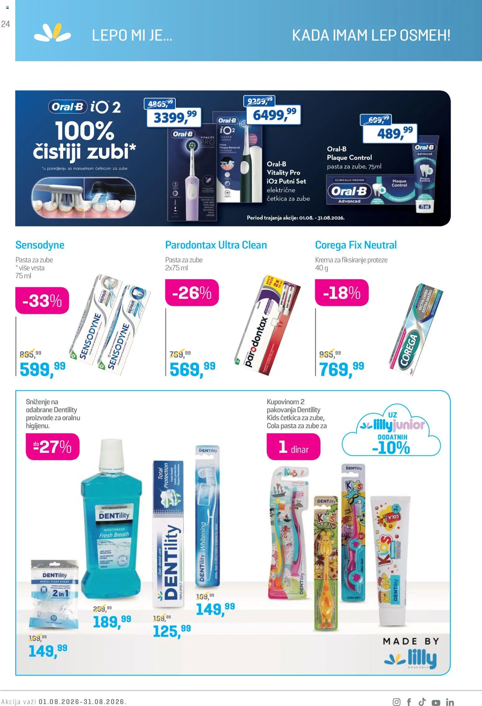 Lilly drogerie katalog - važi od 01.08.2026 | Strana: 24 | Proizvode: Krema, Parodontax, Pasta za zube, Četkica za zube