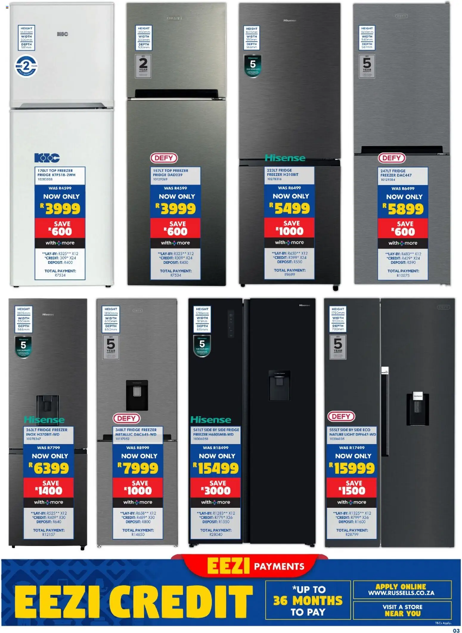 New Russells catalogue – valid from 20/08/2026 | Page: 3 | Products: Freezer, Fridge, Light