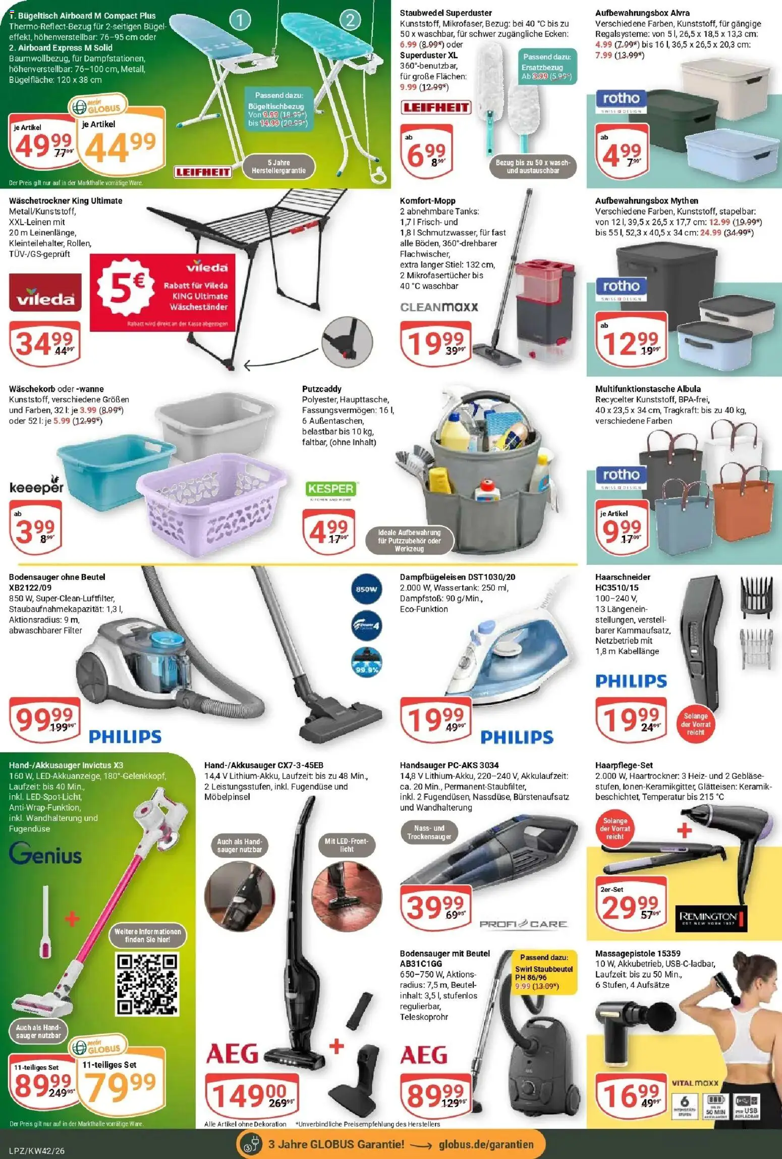 Globus Prospekt Leipzig (ab 12.10.2026) » Angebote online | Seite: 28 | Produkte: Philips, Haartrockner, Glätteisen, Waschestander
