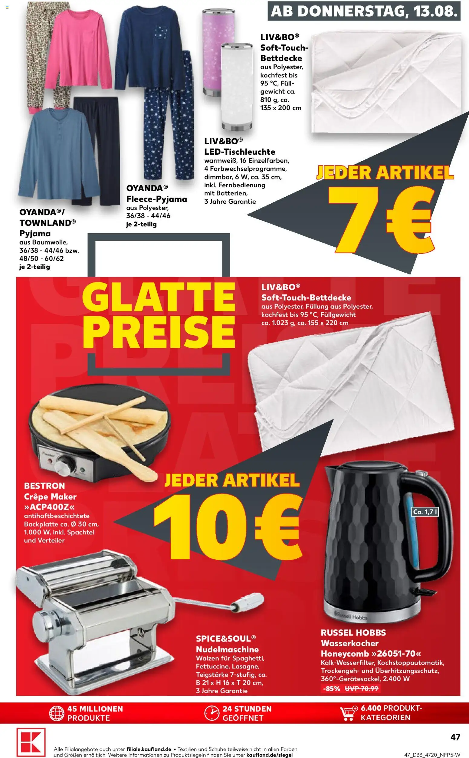 Kaufland Prospekt Hannover – gültig ab 13.08.2026 | Seite: 47 | Produkte: Gewicht, Wasserkocher, Bettdecke, Lasagne