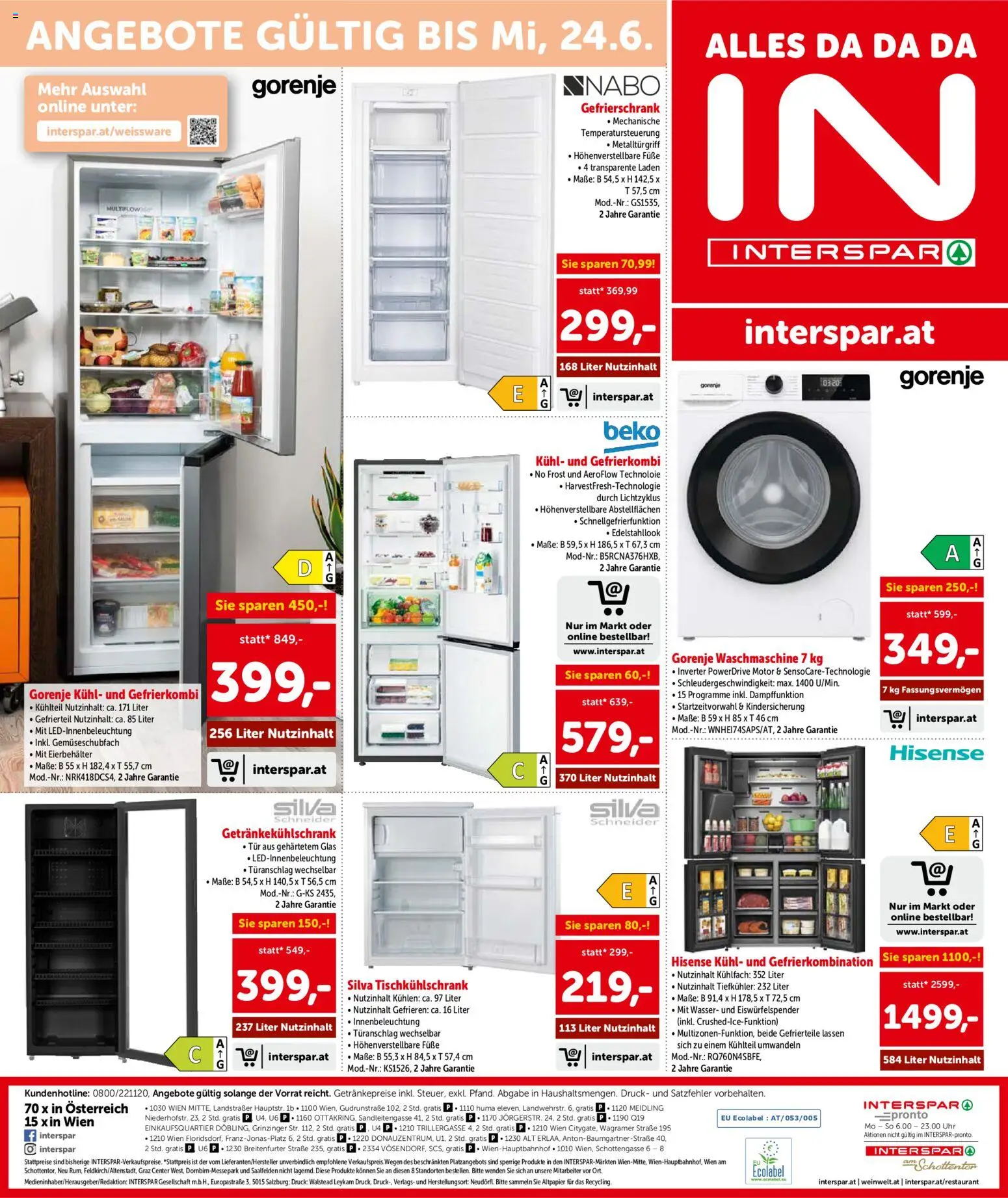 Interspar - Wien gültig ab 03.06.2026 | Seite: 20 | Produkte: Wasser, Uhr, Gefrierschrank, Waschmaschine