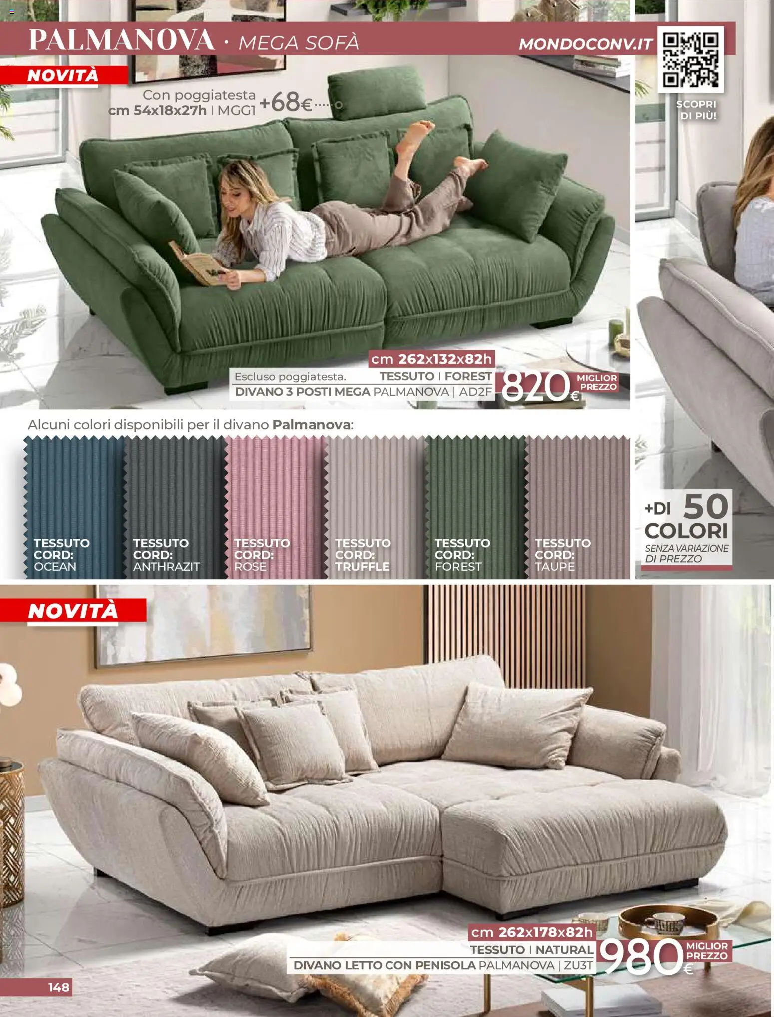 Volantino Mondo Convenienza del 01/09/2026 | Pagina: 150 | Prodotti: Divano letto, Sofá, Letto, Divano