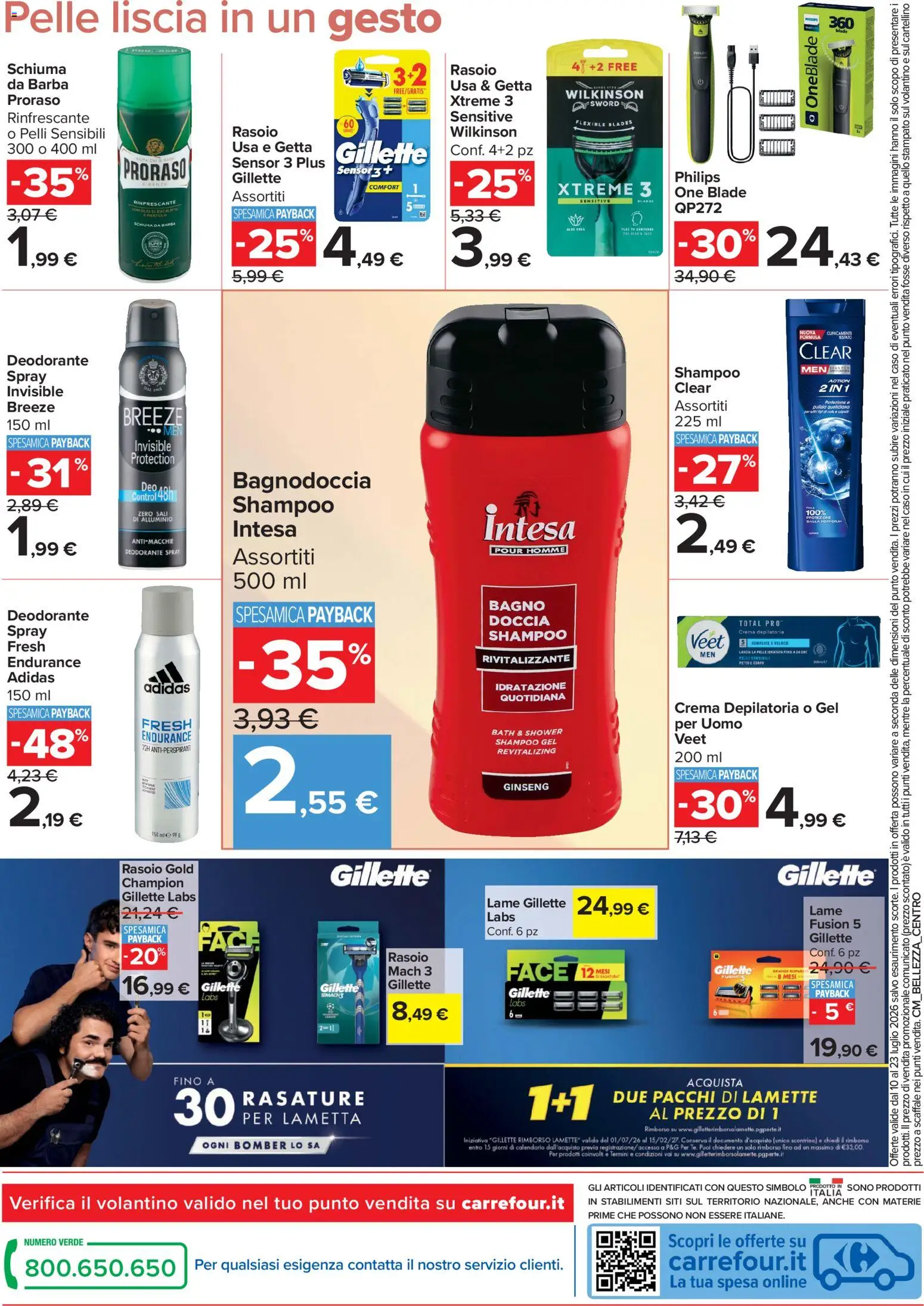 Volantino Carrefour del 10/07/2026 | Pagina: 12 | Prodotti: Schiuma da barba, Alluminio, Bagno, Doccia