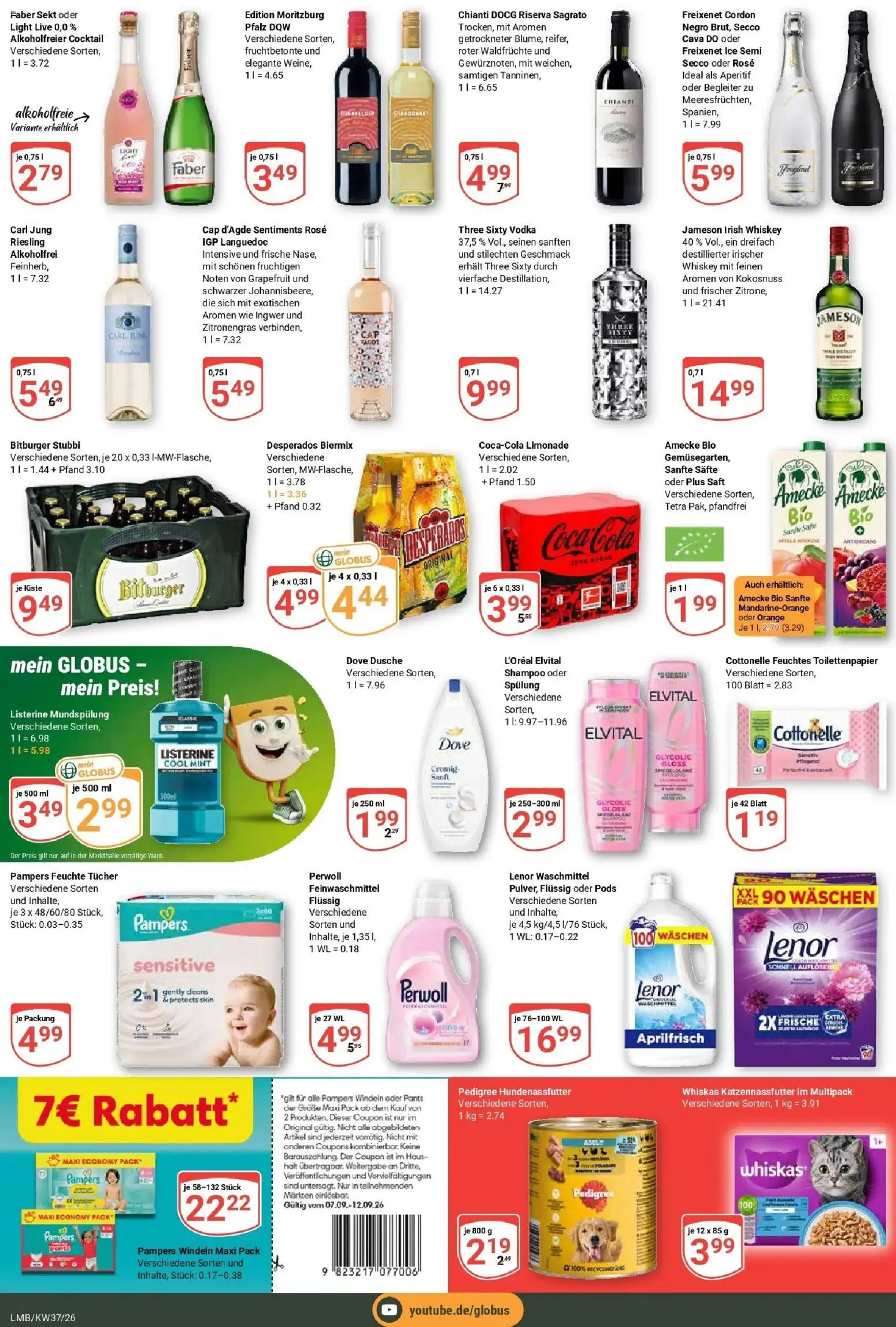 Globus Prospekt Limburg – gültig ab 07.09.2026 | Seite: 7 | Produkte: Desperados, Pedigree, Listerine, Toilettenpapier