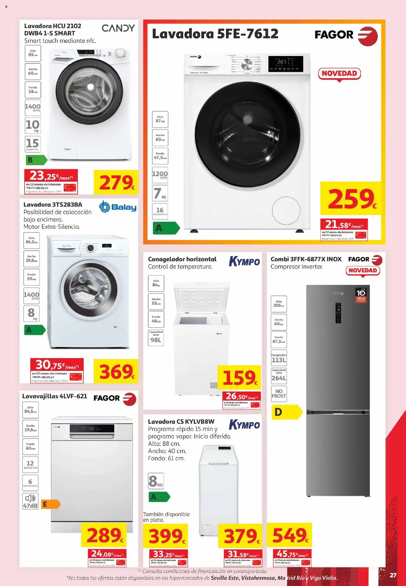 Alcampo Canarias │ válido desde el 16.06.2026 | Página: 27 | Productos: Congelador, Lavadora, Lavavajillas, Combi