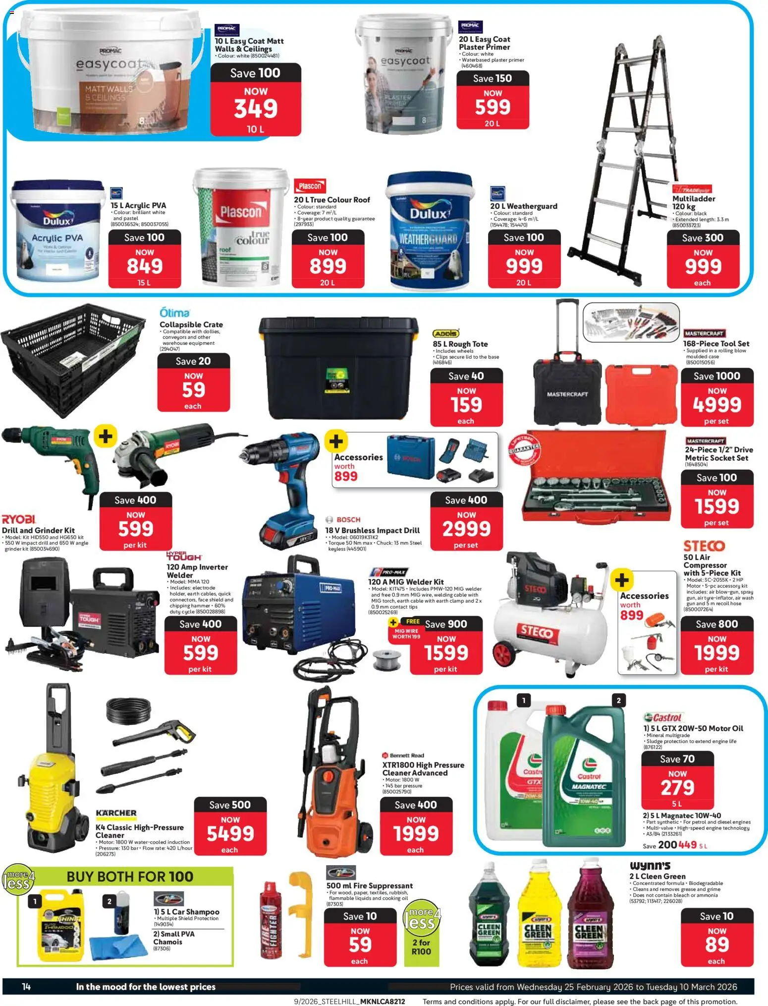 New Makro catalogue – valid from 25.02.2026 | Page: 14 | Products: Grinder, Drill, Socket set, Compressor