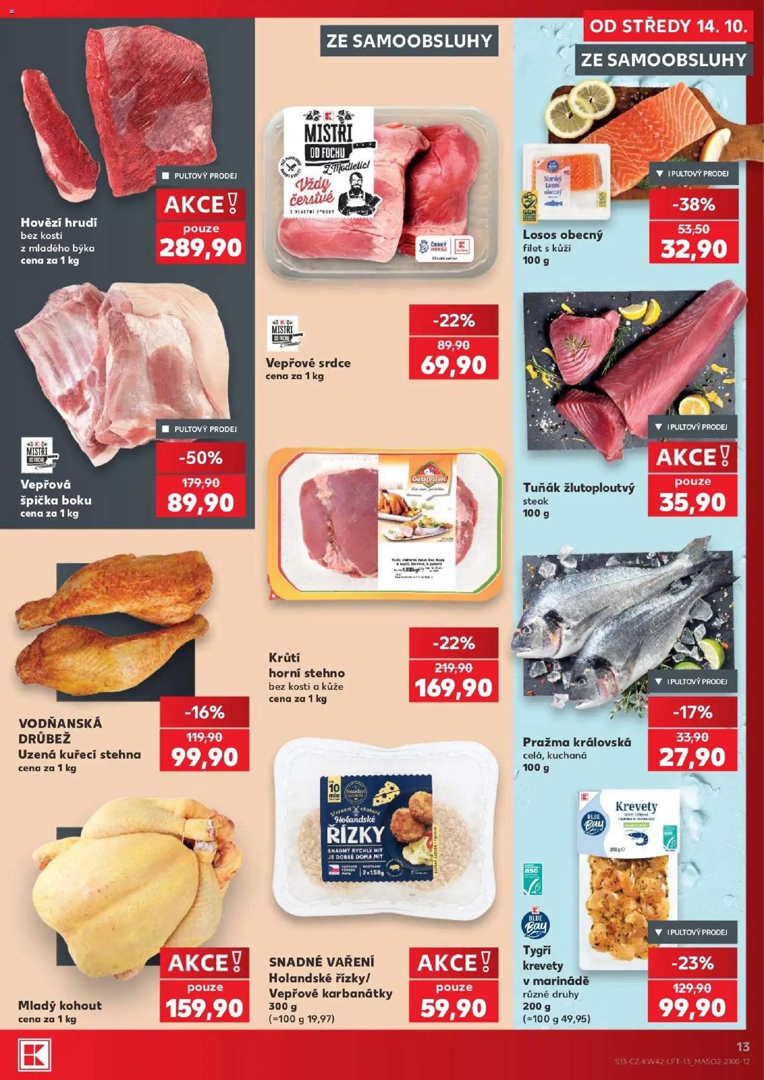 Kaufland leták - Plzeň Bory od 14.10.2026 | Strana: 13 | Produkty: Tuňák, Hovězí, Uzená kuřecí stehna, Filet