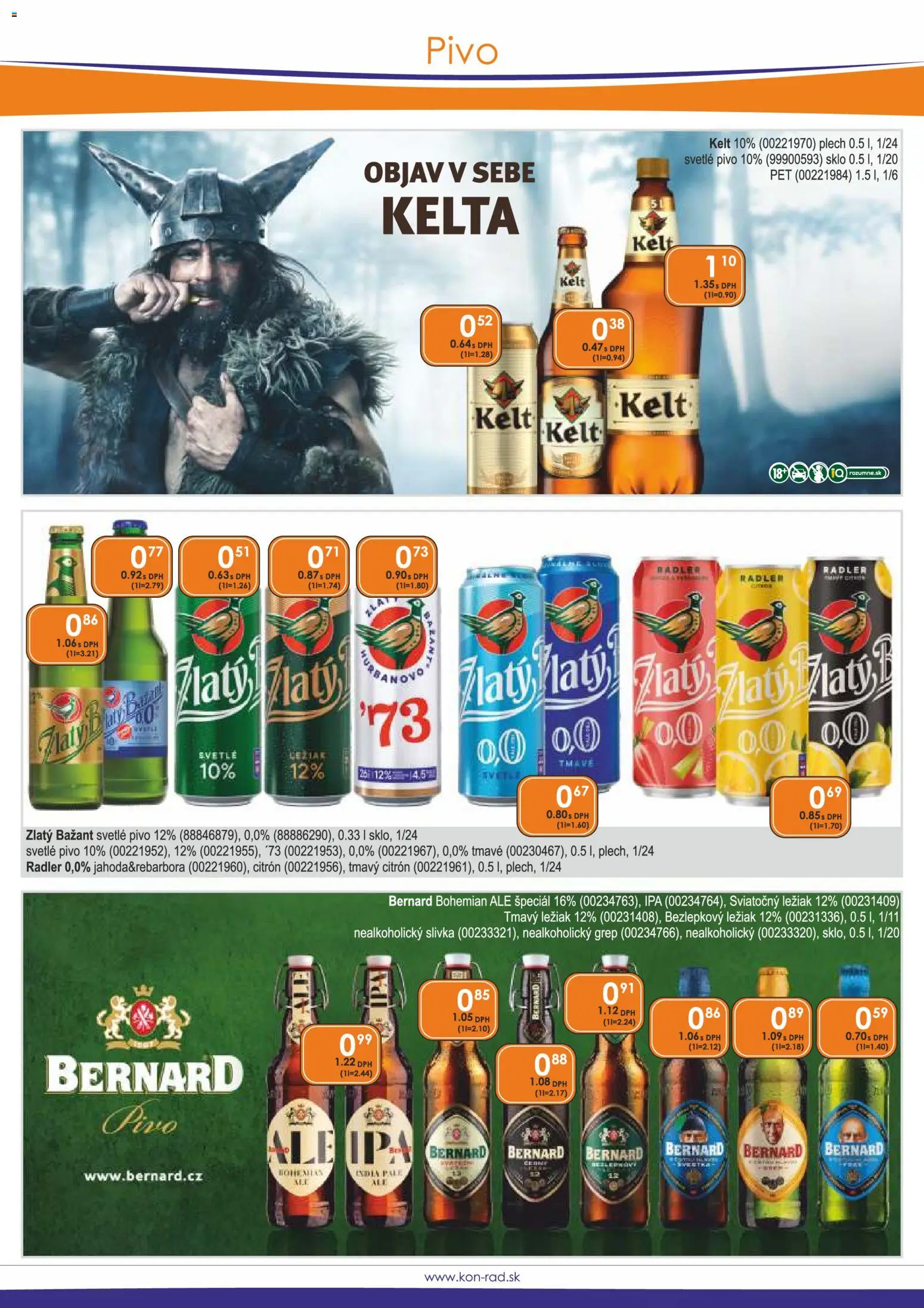 Nové KON - RAD akcie – leták je platný od 01.08.2026 | Strana: 23 | Produkty: Pivo, Radler, Zlatý Bažant, Grep
