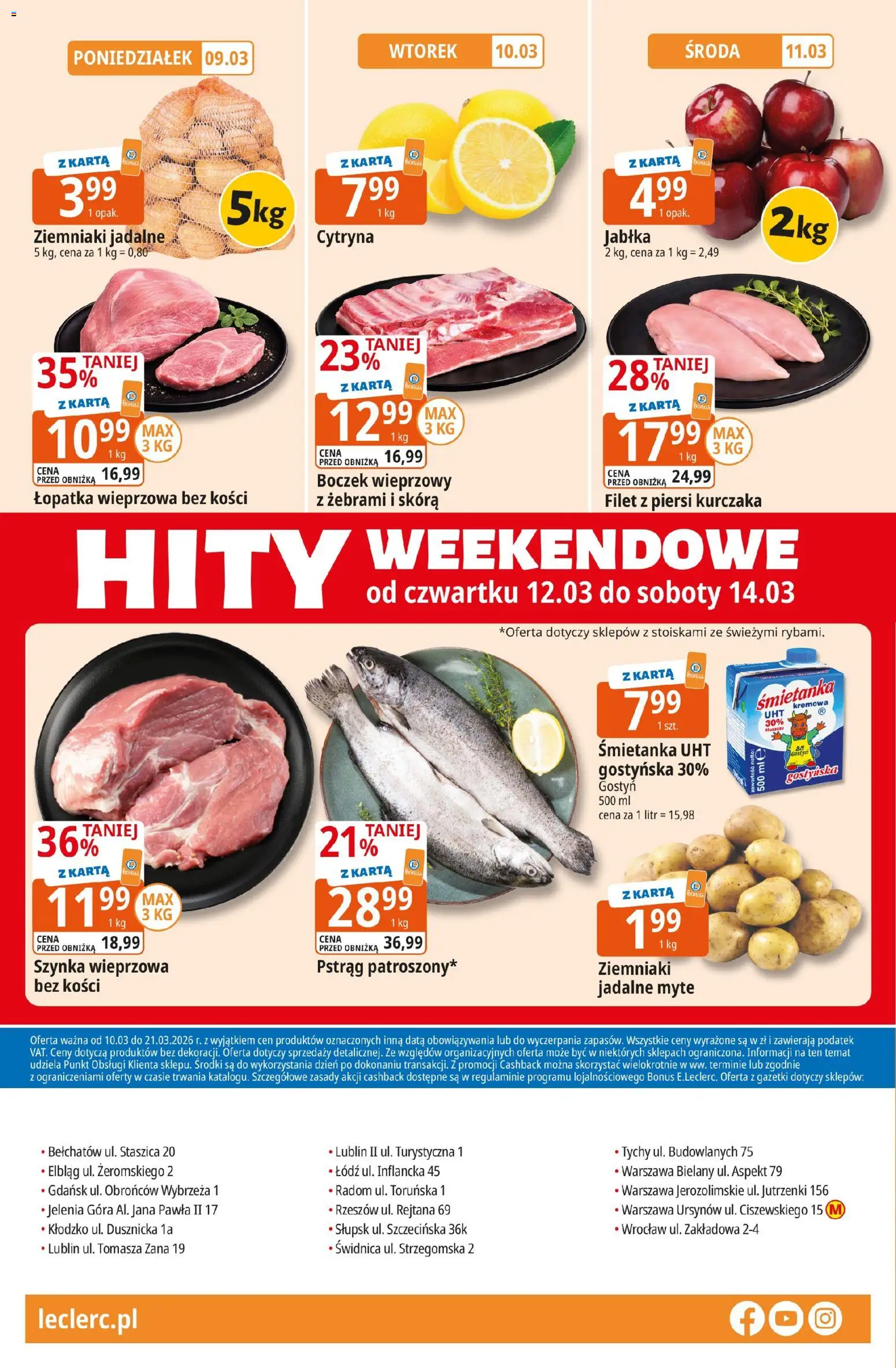 E.Leclerc gazetka - Radom od 10.03.2026 | Strona: 40 | Produkty: Piersi, Pstrąg, Boczek, Łopatka wieprzowa