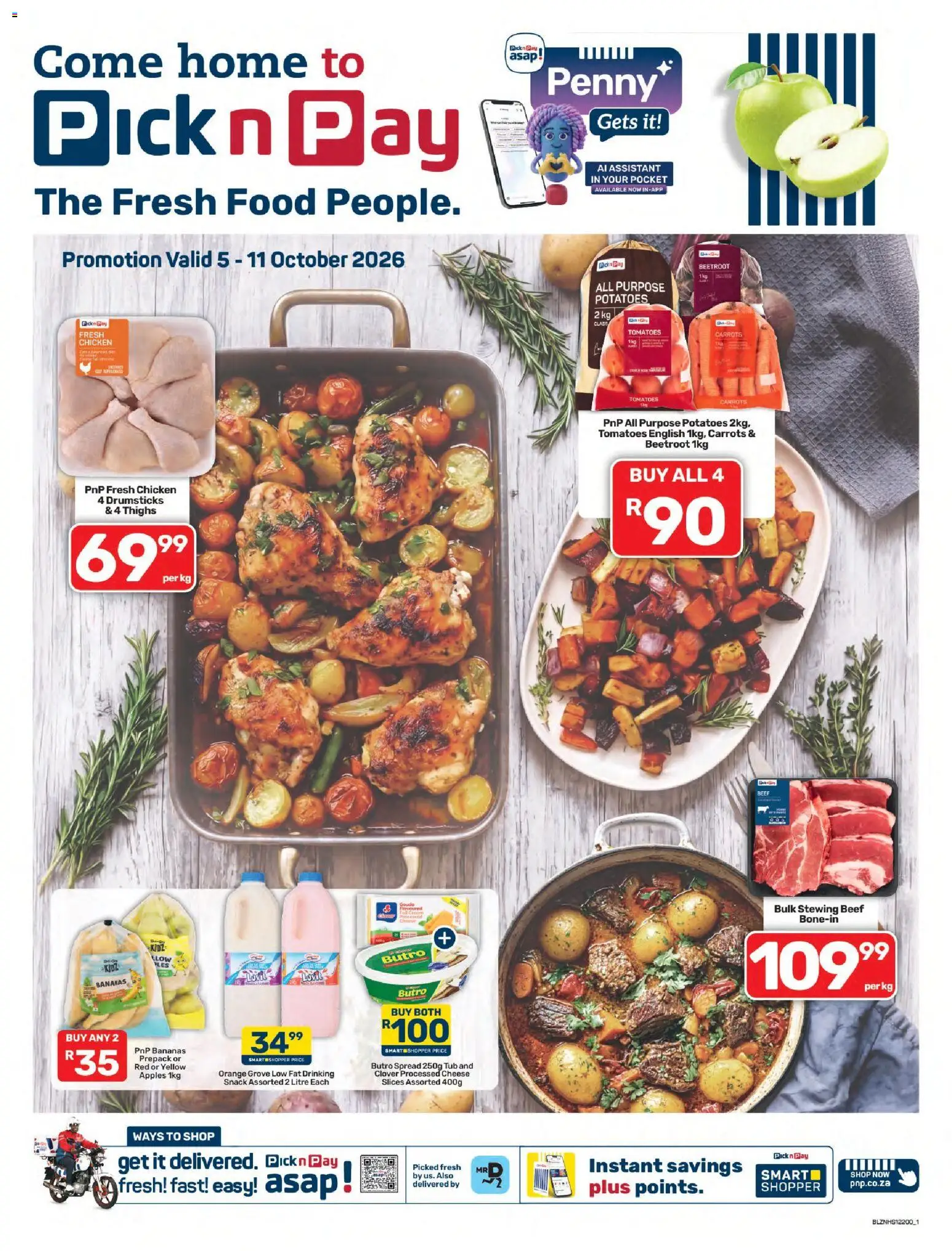 New Pick n Pay catalogue – valid from 05/10/2026 | Page: 1 | Products: Spread, Tomatoes, Thighs, Potatoes