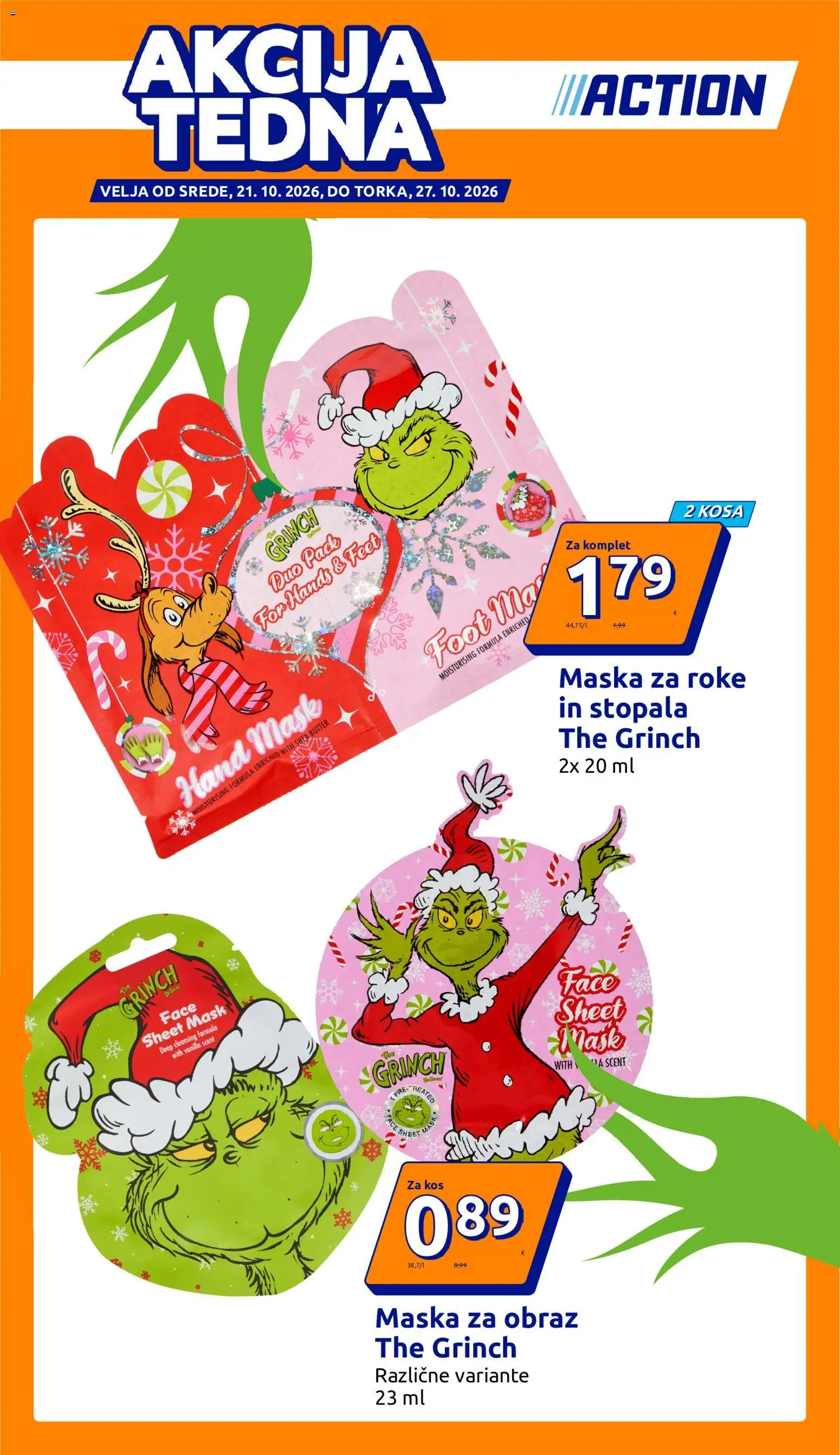 Novi Action katalog ponudbe – veljaven od 21.10.2026 | Stran: 1 | Izdelki: Maska za obraz, Kos, Maska