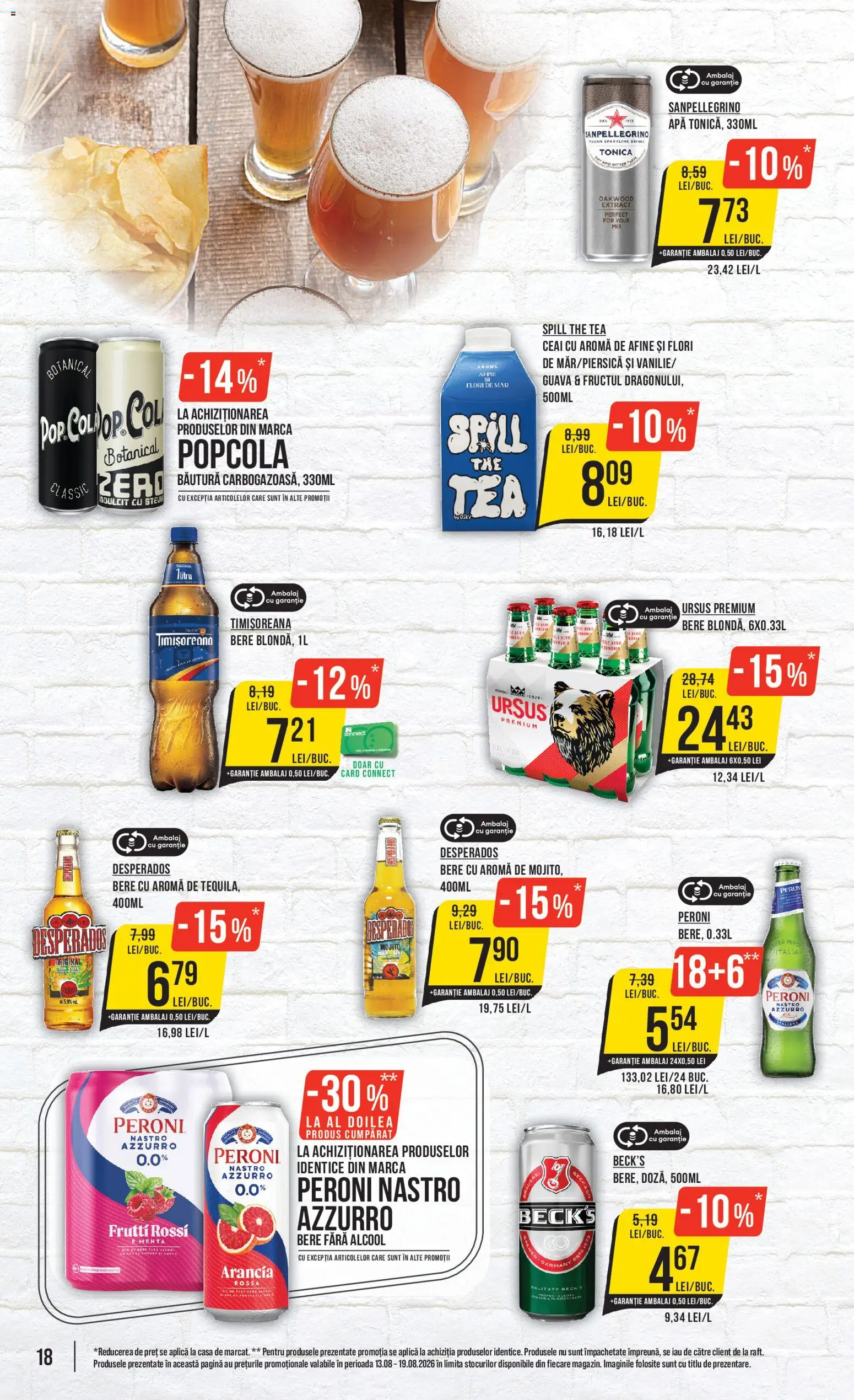 Noul catalog Mega Image – valabil de la 13.08.2026 | Pagină: 18 | Produse: Afine, Ursus, Peroni nastro azzurro, Apă