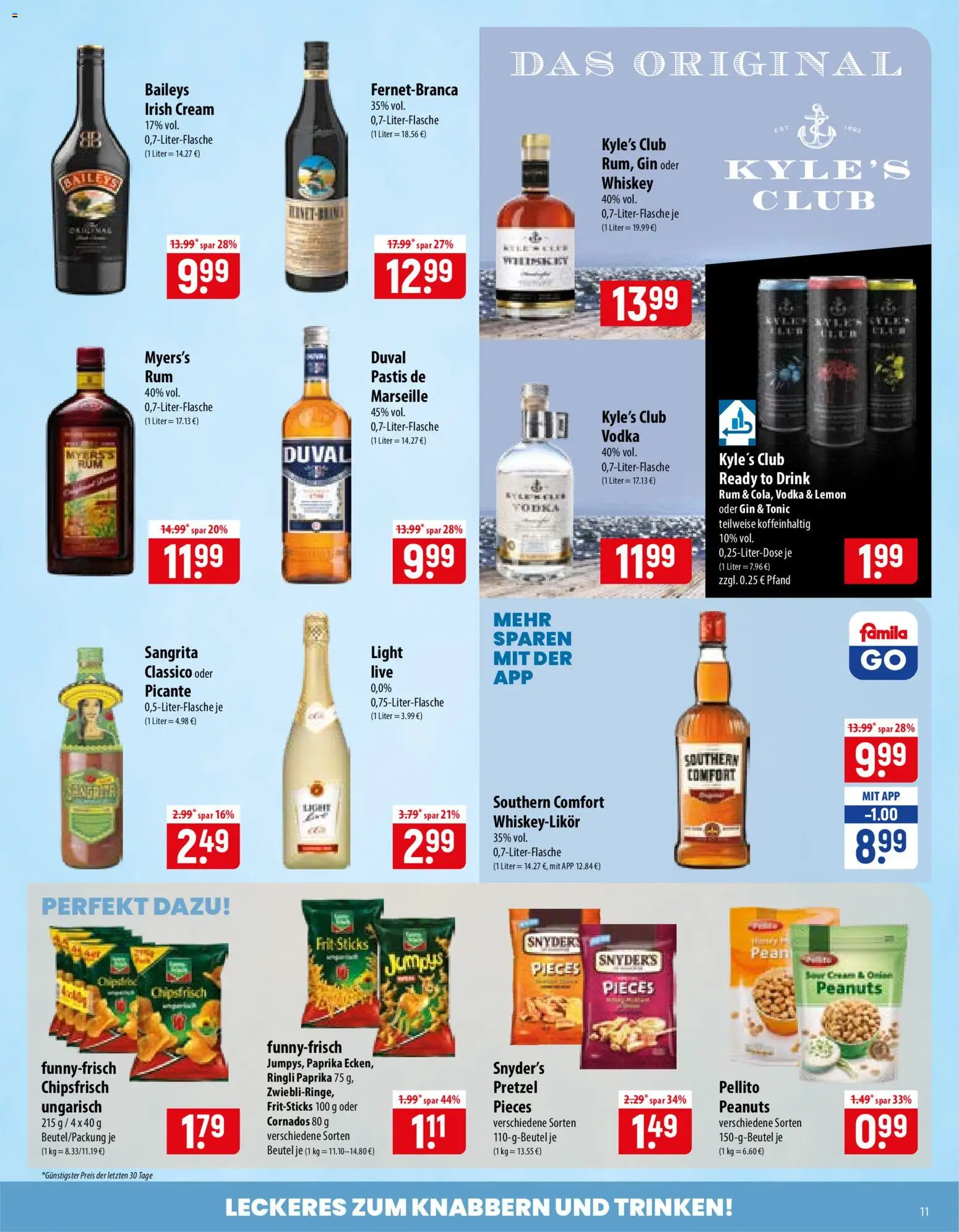 Famila Prospekt – gültig ab 27.07.2026 | Seite: 11 | Produkte: Rum, Baileys, Southern comfort, Gin