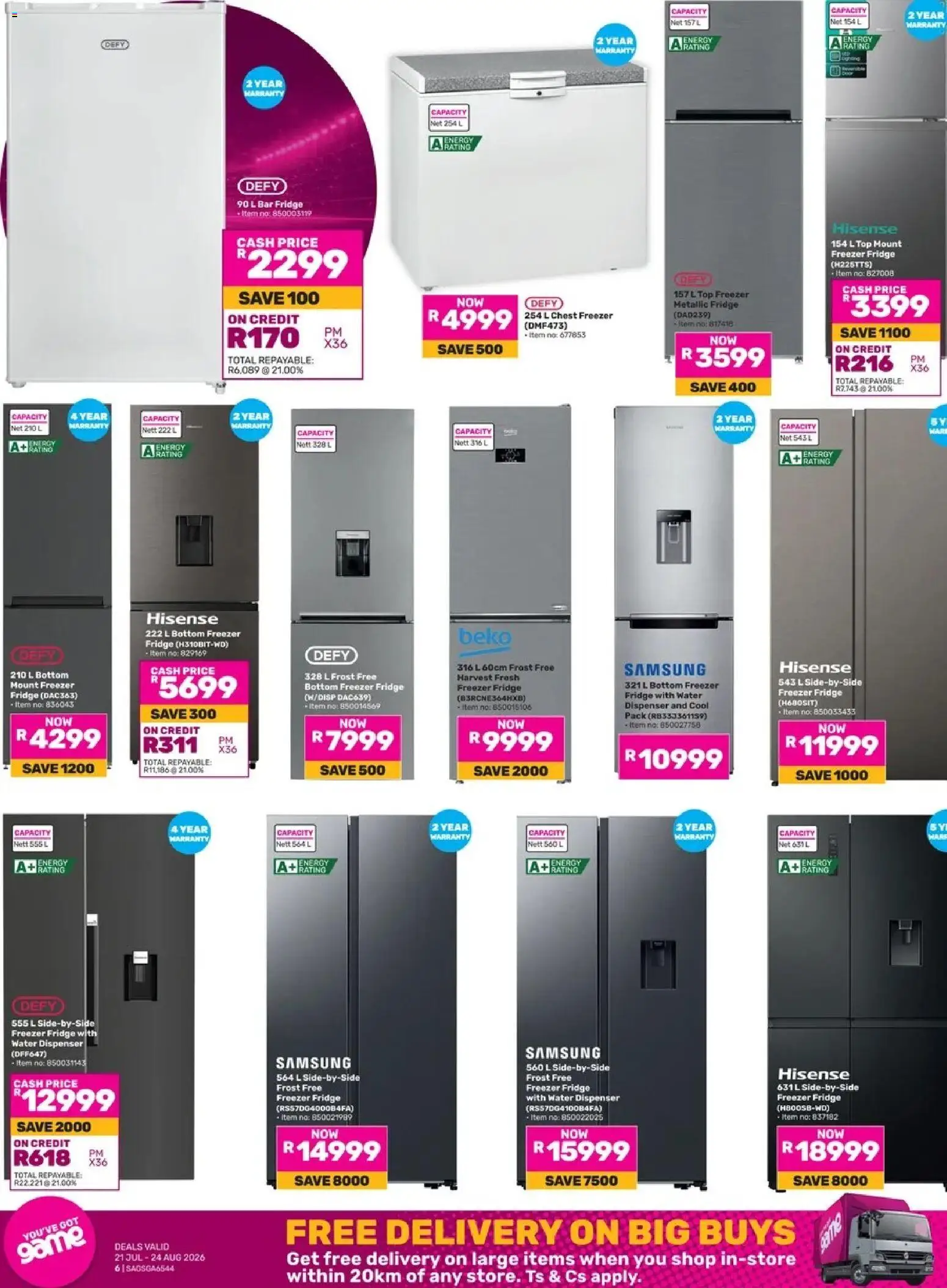 Game - Catalogue valid from 21/07/2026 | Page: 6 | Products: Water, Freezer, Fridge, Game