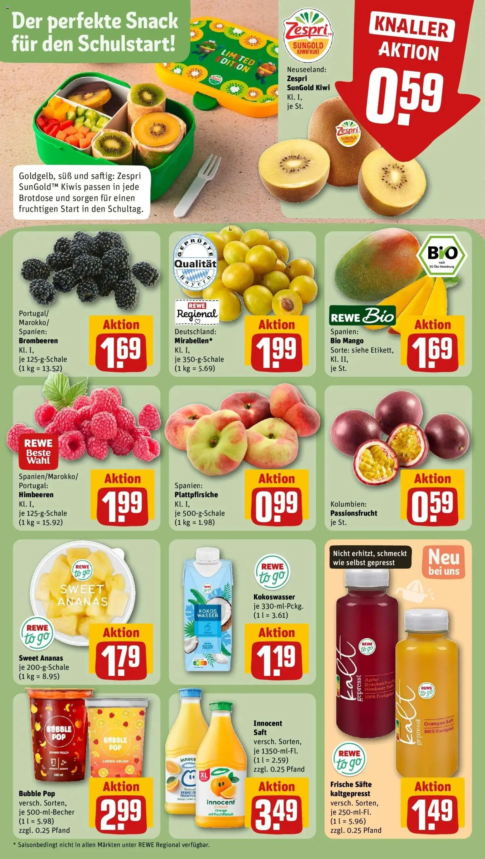 REWE Prospekt ab 24.08.2026 zum Blättern » Angebote | Seite: 6 | Produkte: Himbeeren, Äpfel, Wasser, Mango