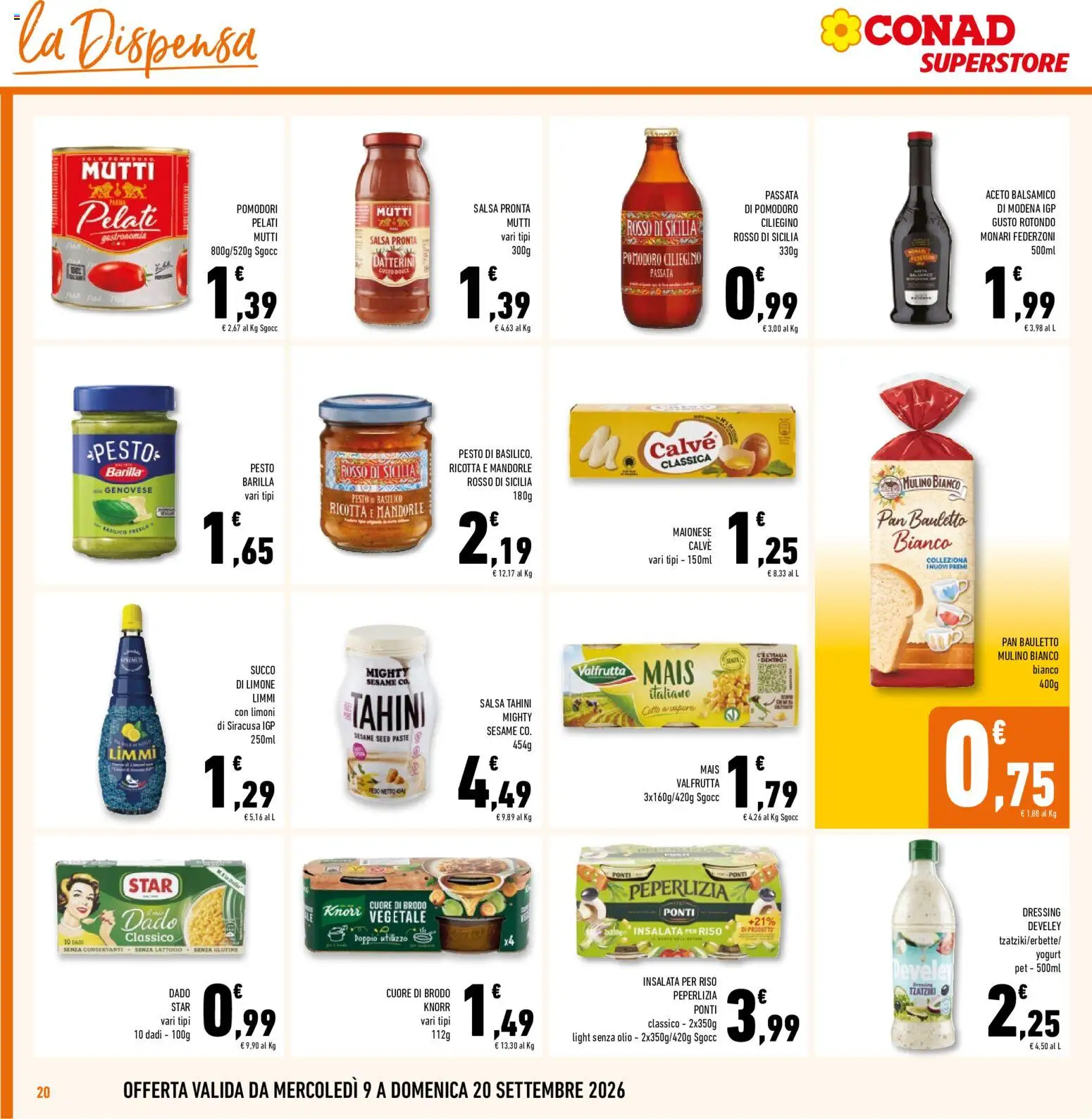 Volantino Conad del 09/09/2026 | Pagina: 20 | Prodotti: Riso, Mandorle, Mutti, Mais