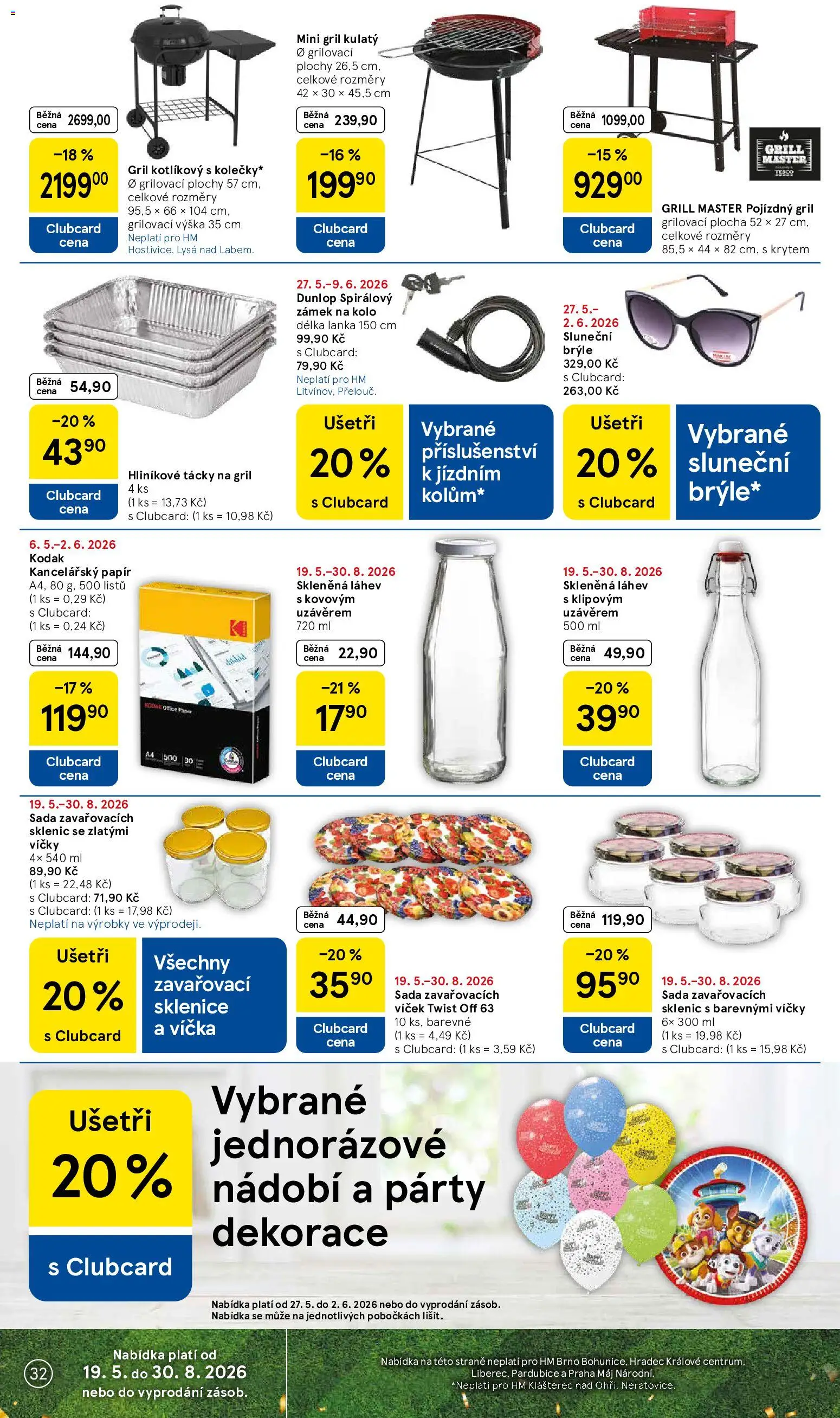 Tesco leták - Hypermarket od 27.05.2026 | Strana: 32 | Produkty: Kancelářský papír, Kolo, Gril, Láhev