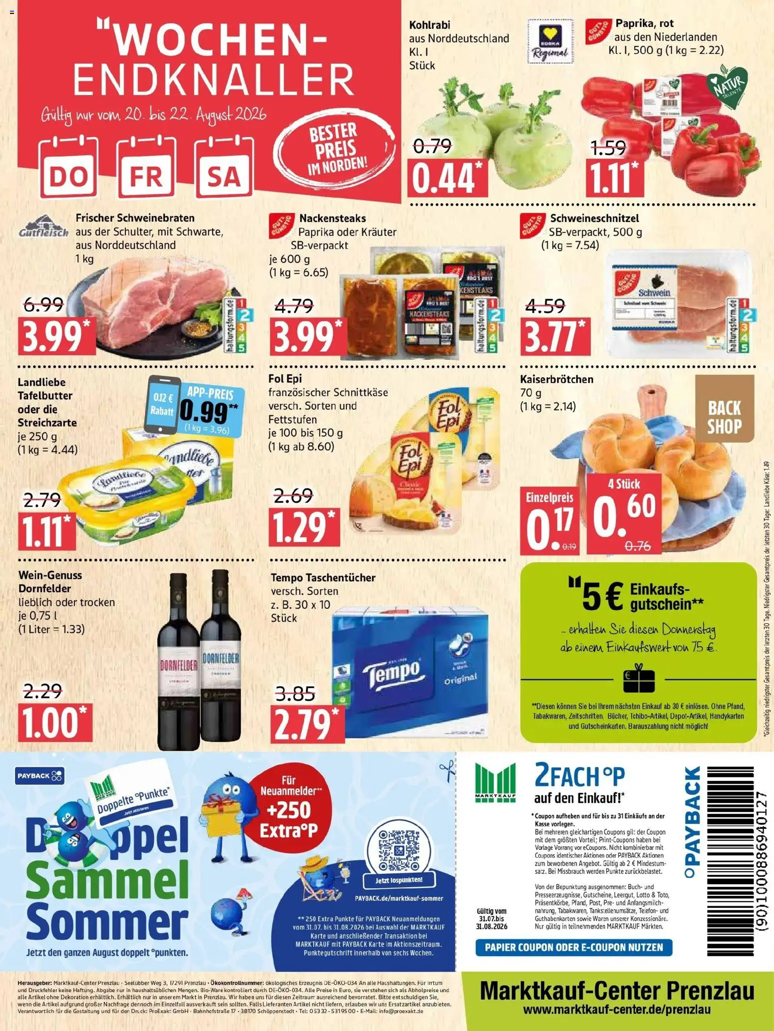 Marktkauf Prospekt Prenzlau (ab 17.08.2026) » Angebote online | Seite: 12 | Produkte: Nackensteaks, Käse, Taschentücher, Kohlrabi
