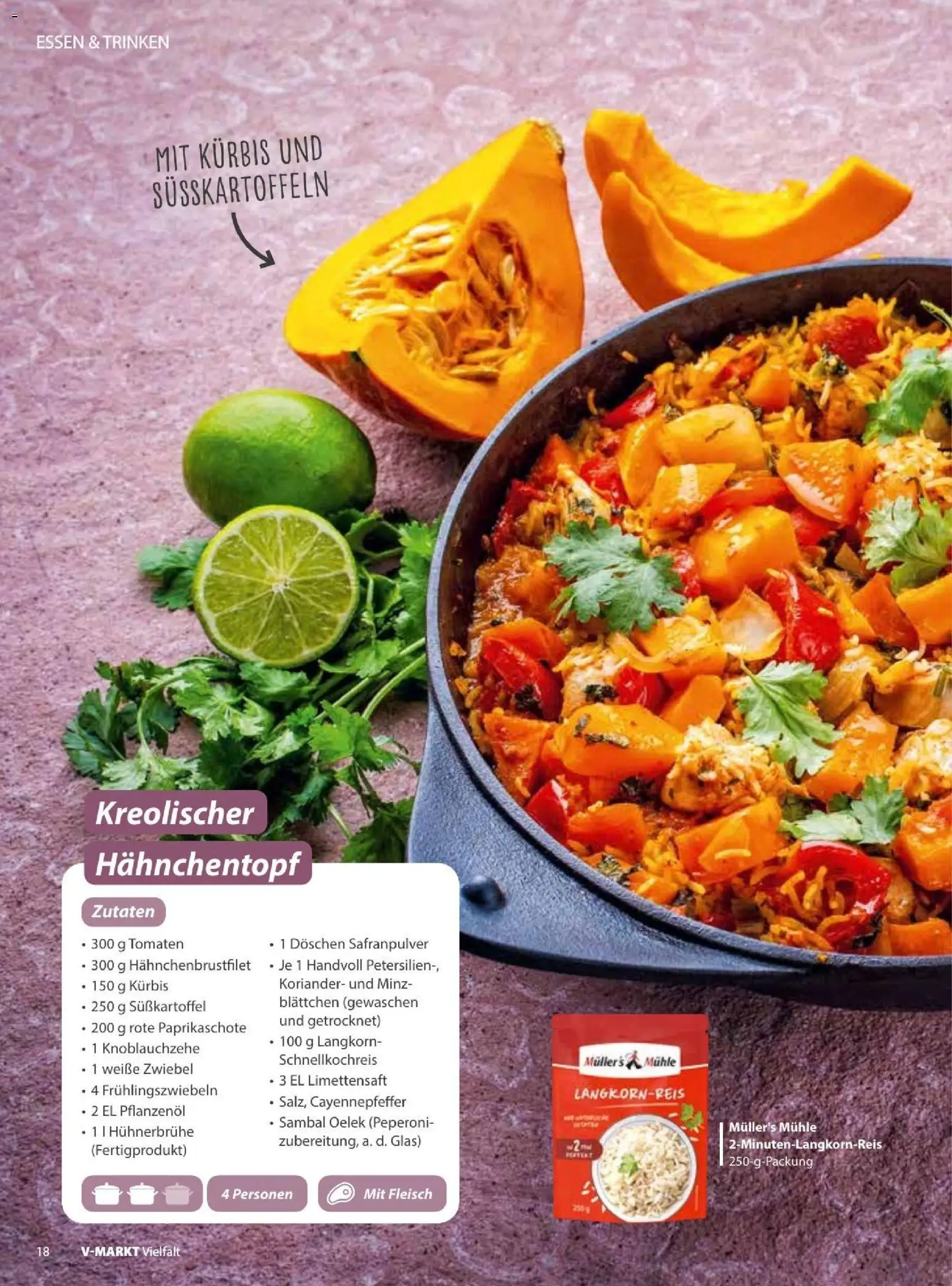 V-Markt Vielfals September / Oktober – gültig ab 01.09.2026 | Seite: 18 | Produkte: Hühnerbrühe, Tomaten, Kürbis, Fleisch
