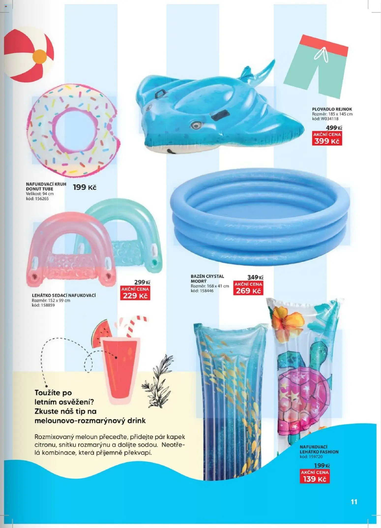 Wiky katalog od 03.06.2026 | Strana: 11 | Produkty: Meloun, Donut, Bazén, Lehátko