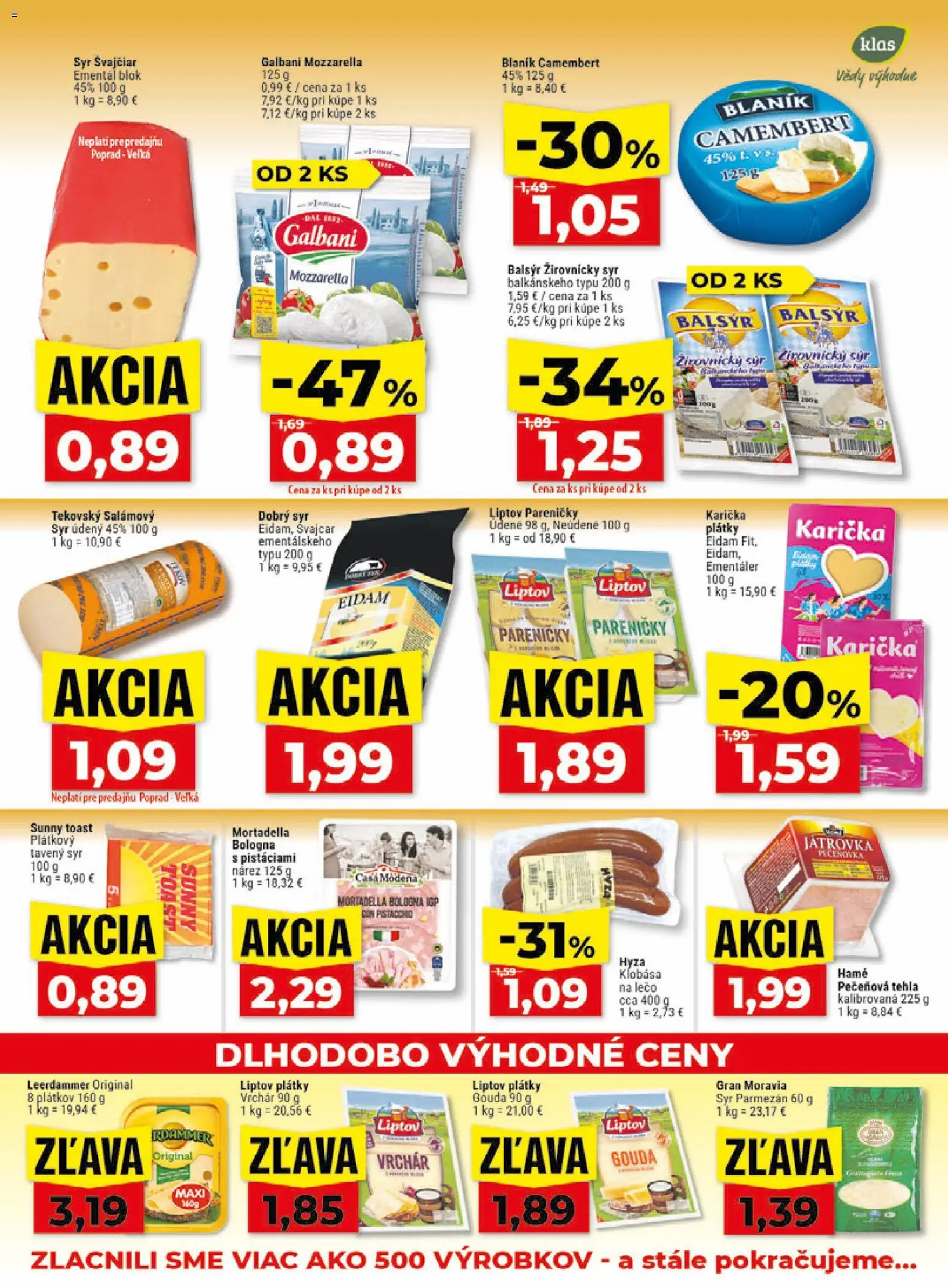 Nové Klas akcie – leták je platný od 31.08.2026 | Strana: 11 | Produkty: Syr, Eidam, Tavený syr, Camembert