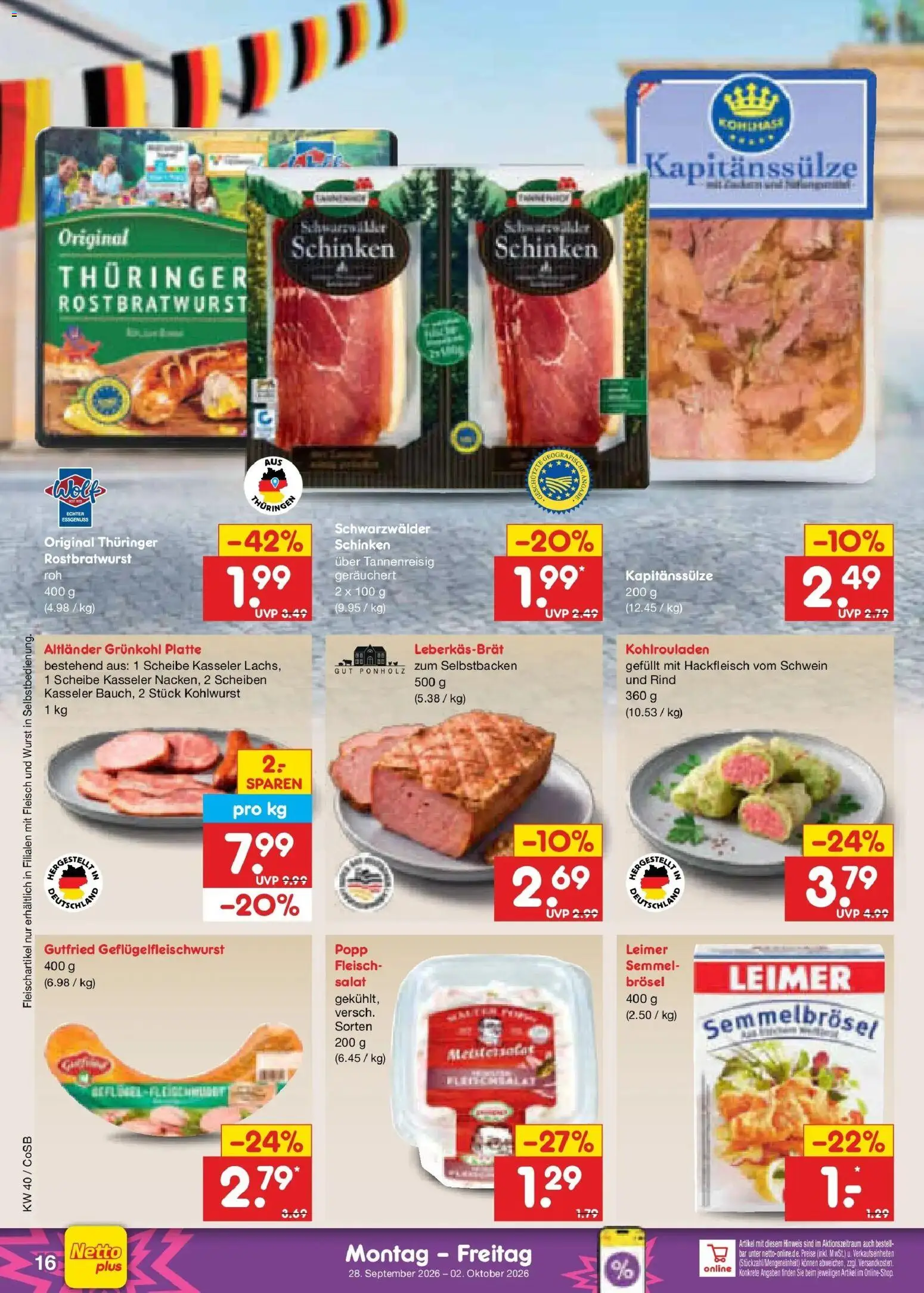 Netto Marken-Discount Prospekt Leipzig – gültig ab 28.09.2026 | Seite: 22 | Produkte: Wurst, Fleisch, Salat, Hackfleisch