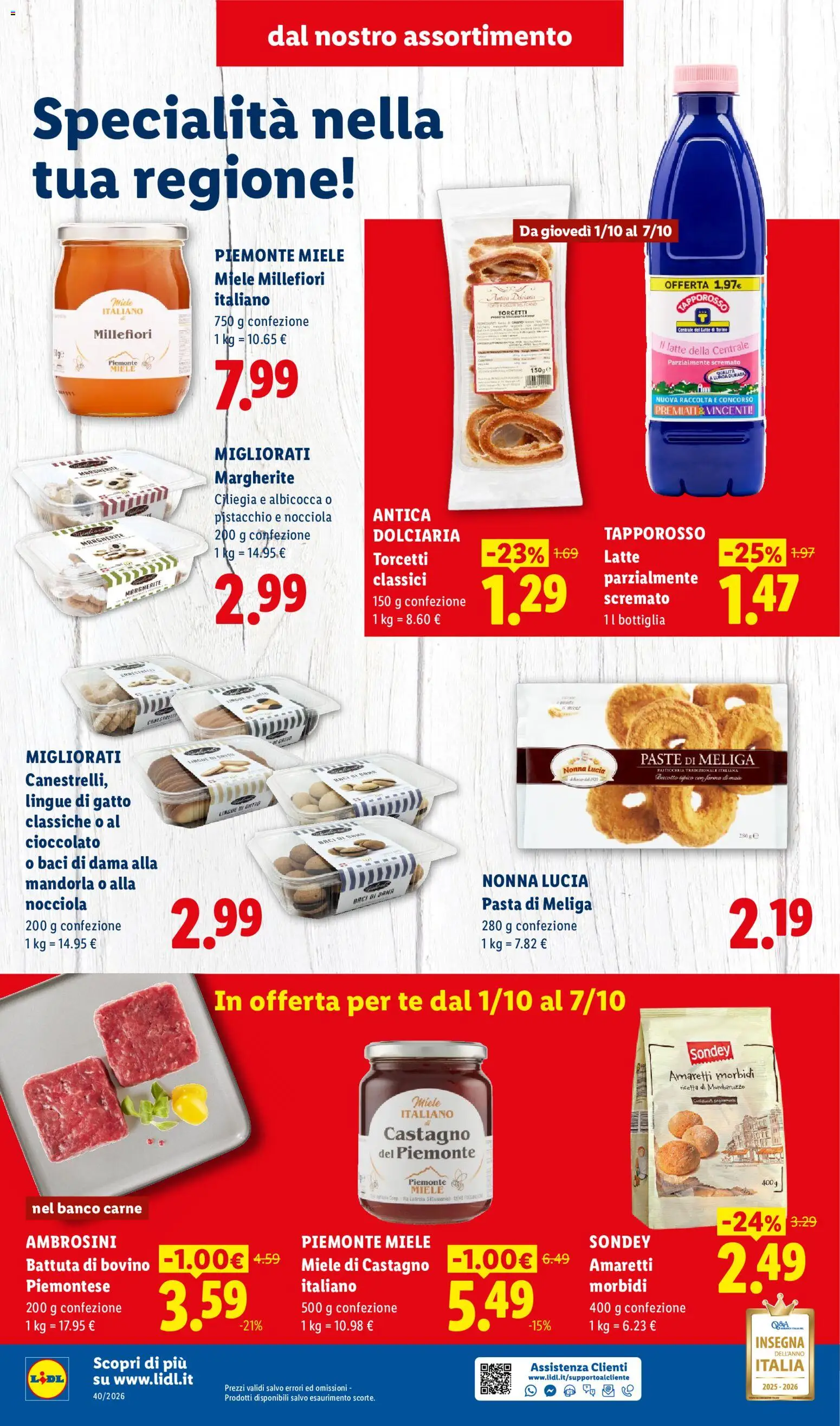 Volantino Lidl del 01/10/2026 | Pagina: 4 | Prodotti: Latte, Pasta, Miele, Specialità