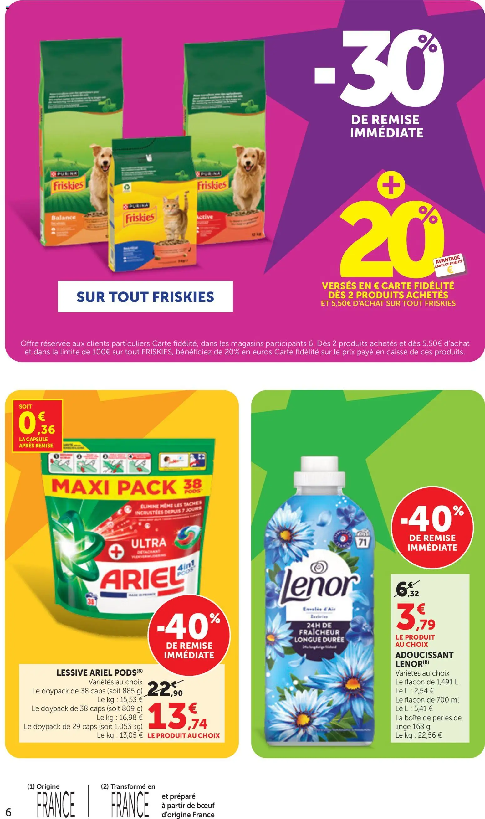 {H1} | Page: 6 | Produits: Lenor, Lessive Ariel, Adoucissant, Lessive