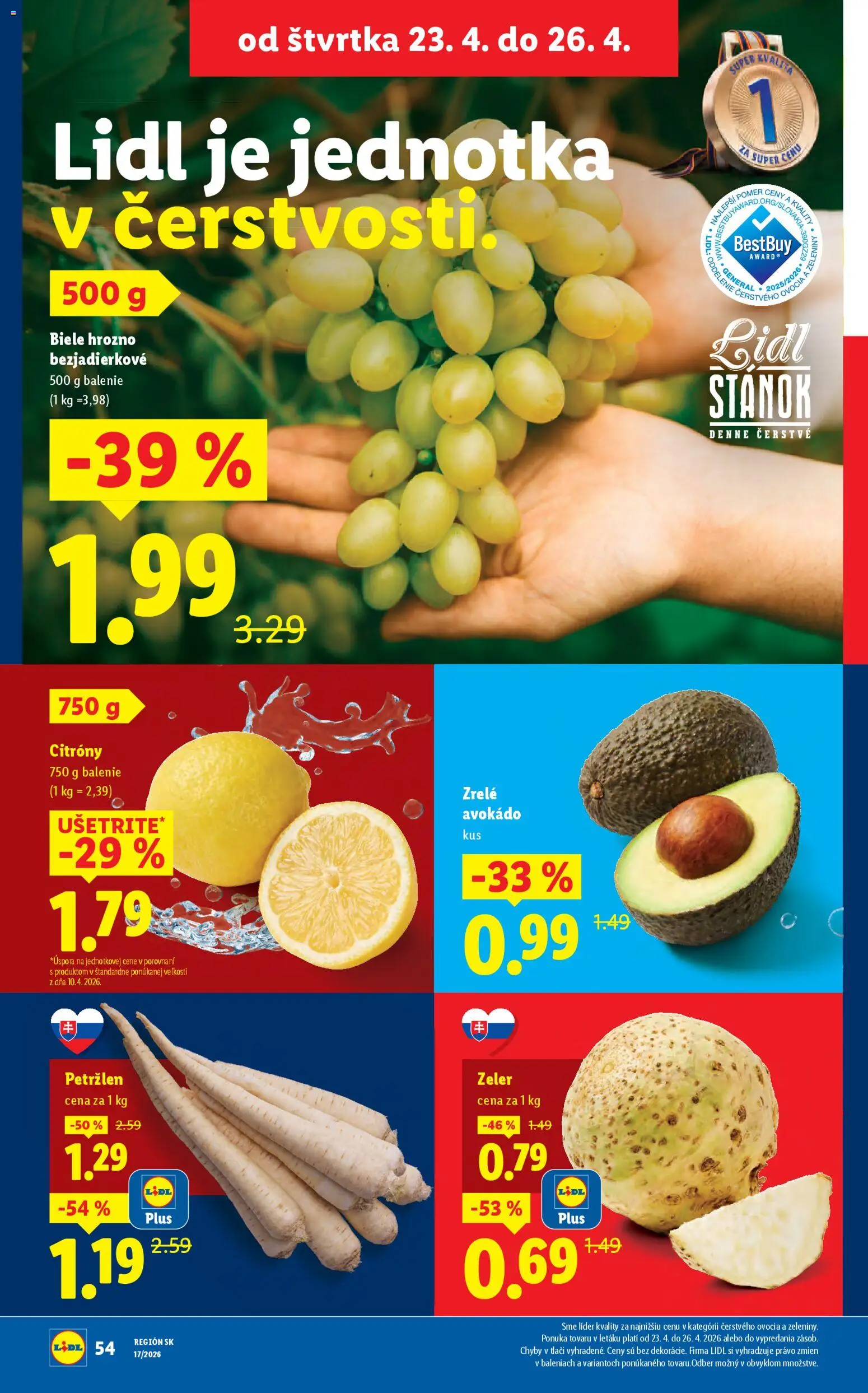 Nové Lidl akcie – leták je platný od 20.04.2026 | Strana: 60 | Produkty: Citróny, Avokádo, Zeler, Hrozno