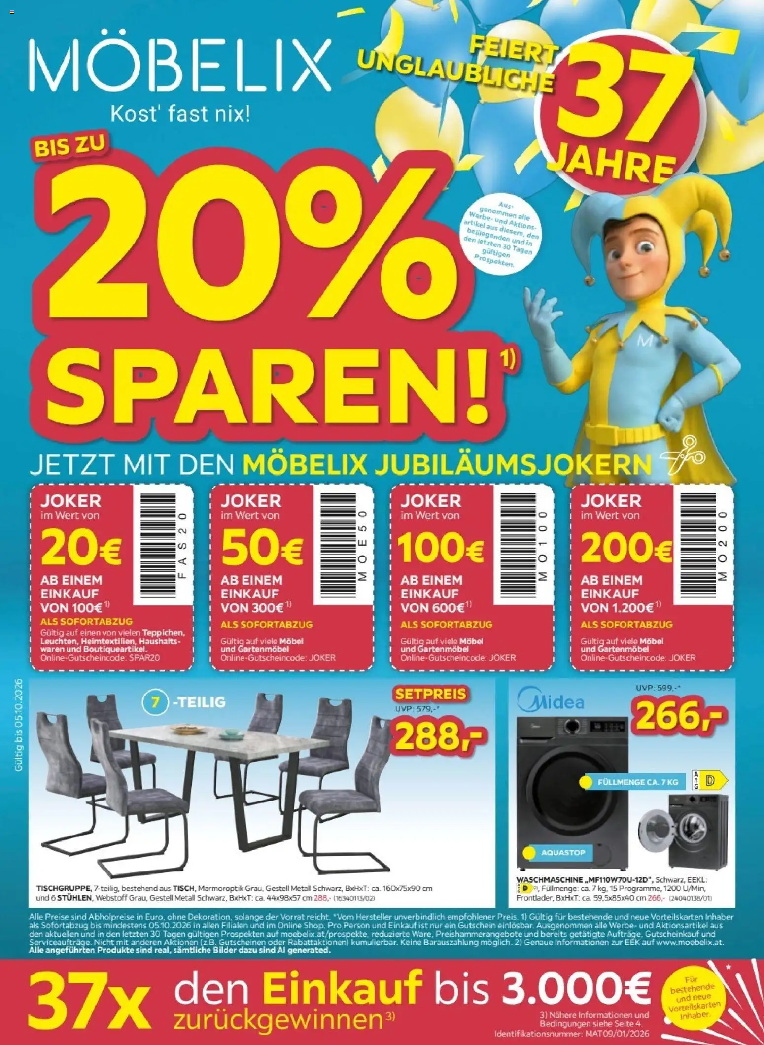 Möbelix Prospekt gültig ab 05.10.2026 | Seite: 1 | Produkte: Waschmaschine, Gartenmöbel