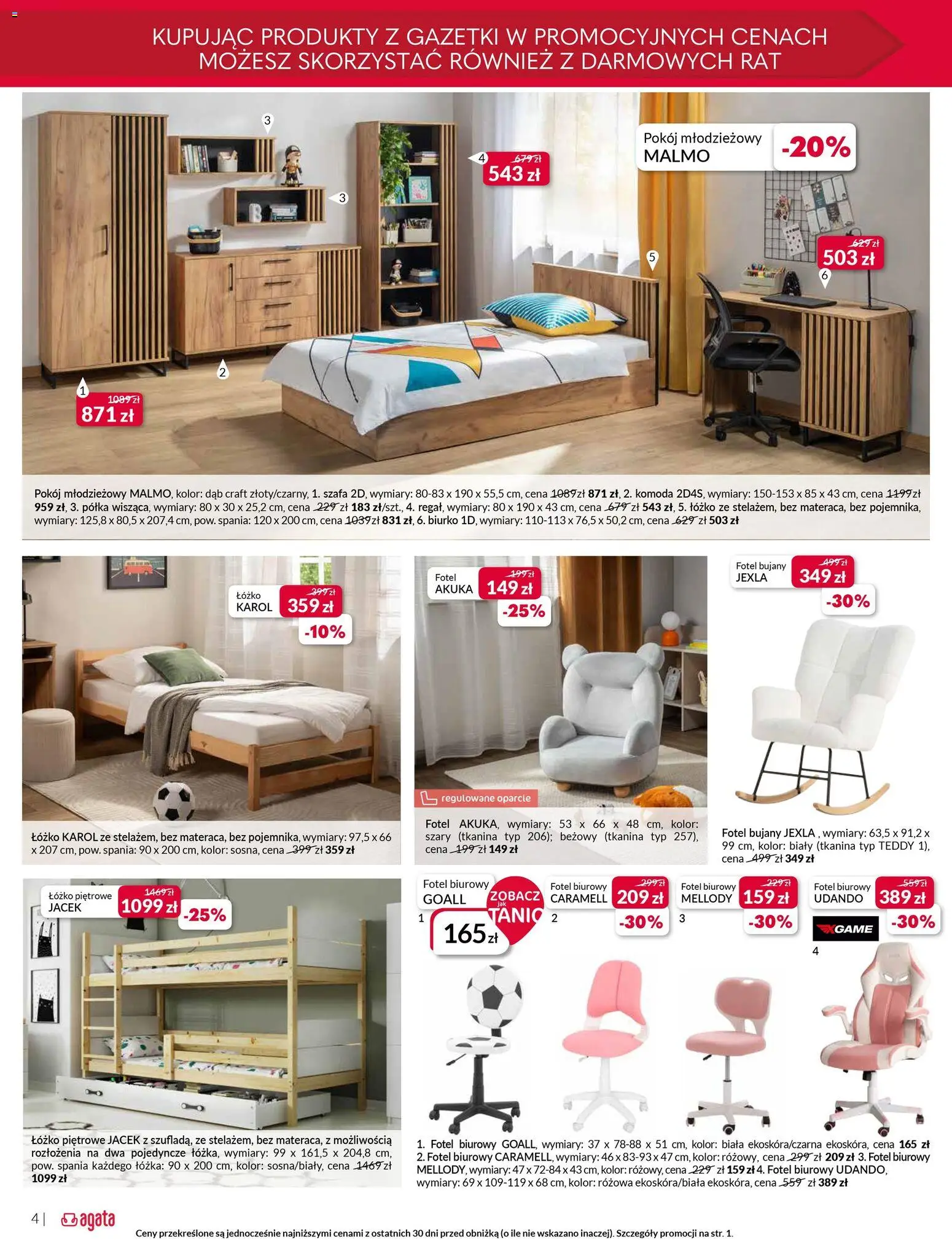 Salony Agata gazetka od 10.08.2026 | Strona: 4 | Produkty: Łóżko, Szafa, Półka, Fotel bujany