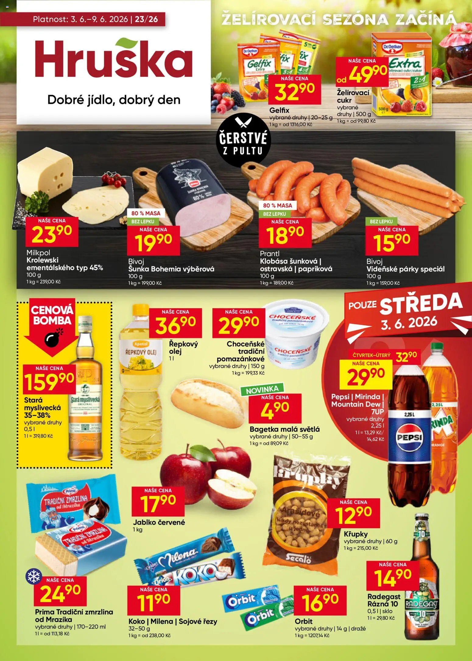 Hruška leták od 03.06.2026 | Strana: 1 | Produkty: Olej, Vídeňské párky, Zmrzlina, Řepkový olej