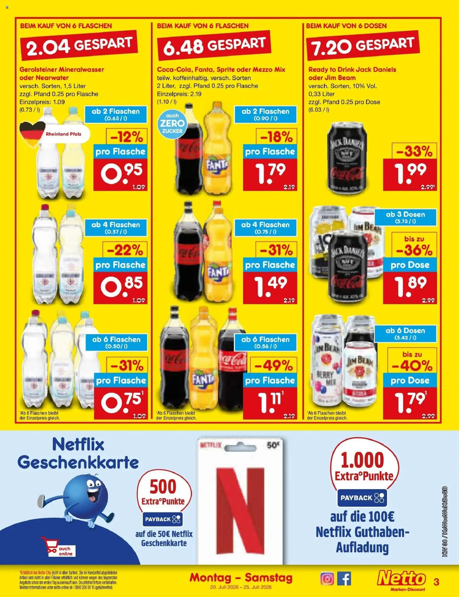 Netto Marken-Discount Prospekt Gemmingen – gültig ab 20.07.2026 | Seite: 3 | Produkte: Jim beam, Mezzo mix, Fanta, Gerolsteiner