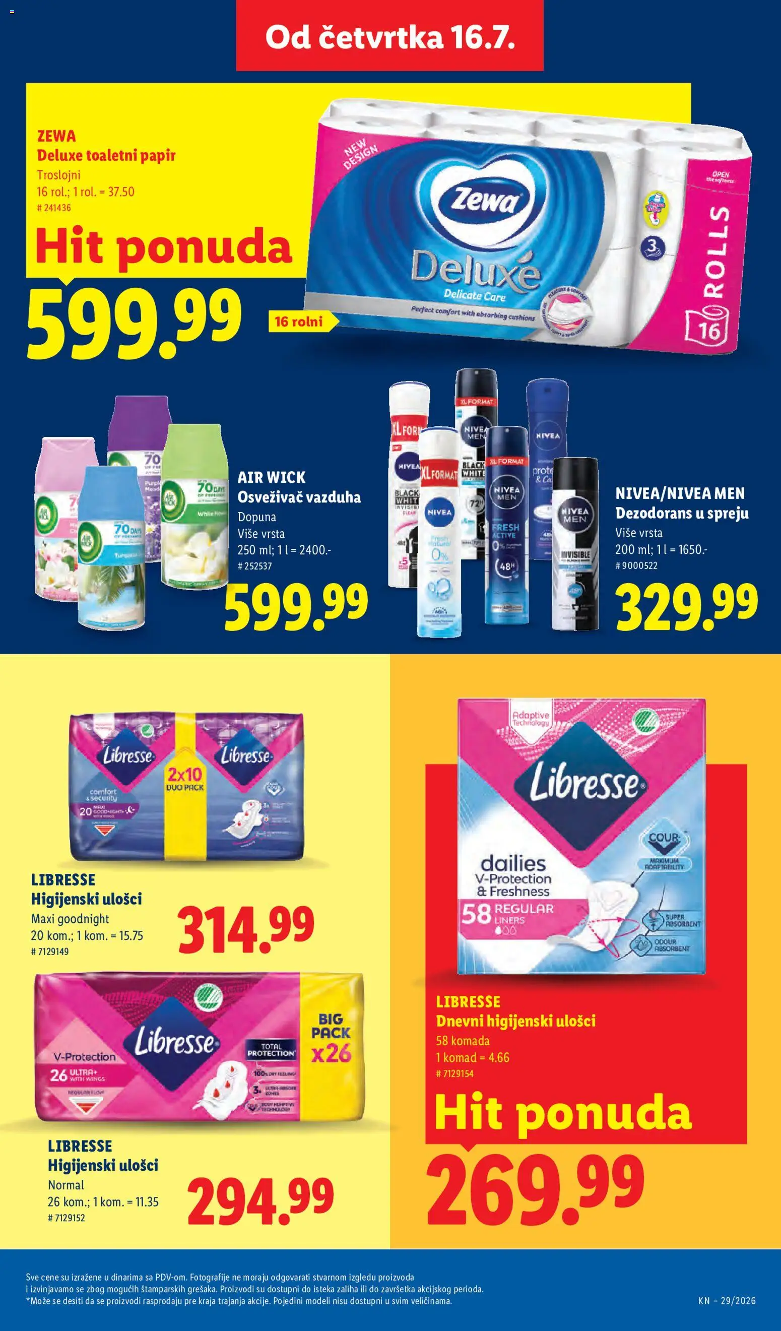 Lidl katalog - važi od 16.07.2026 | Strana: 45 | Proizvode: Higijenski ulošci, Air wick, Nivea, Dezodorans
