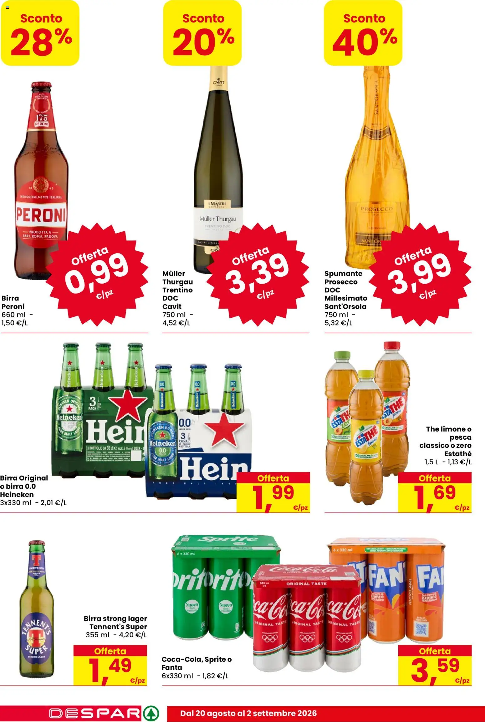 Volantino Despar del 20/08/2026 | Pagina: 14 | Prodotti: Birra, Spumante, Heineken, Sprite