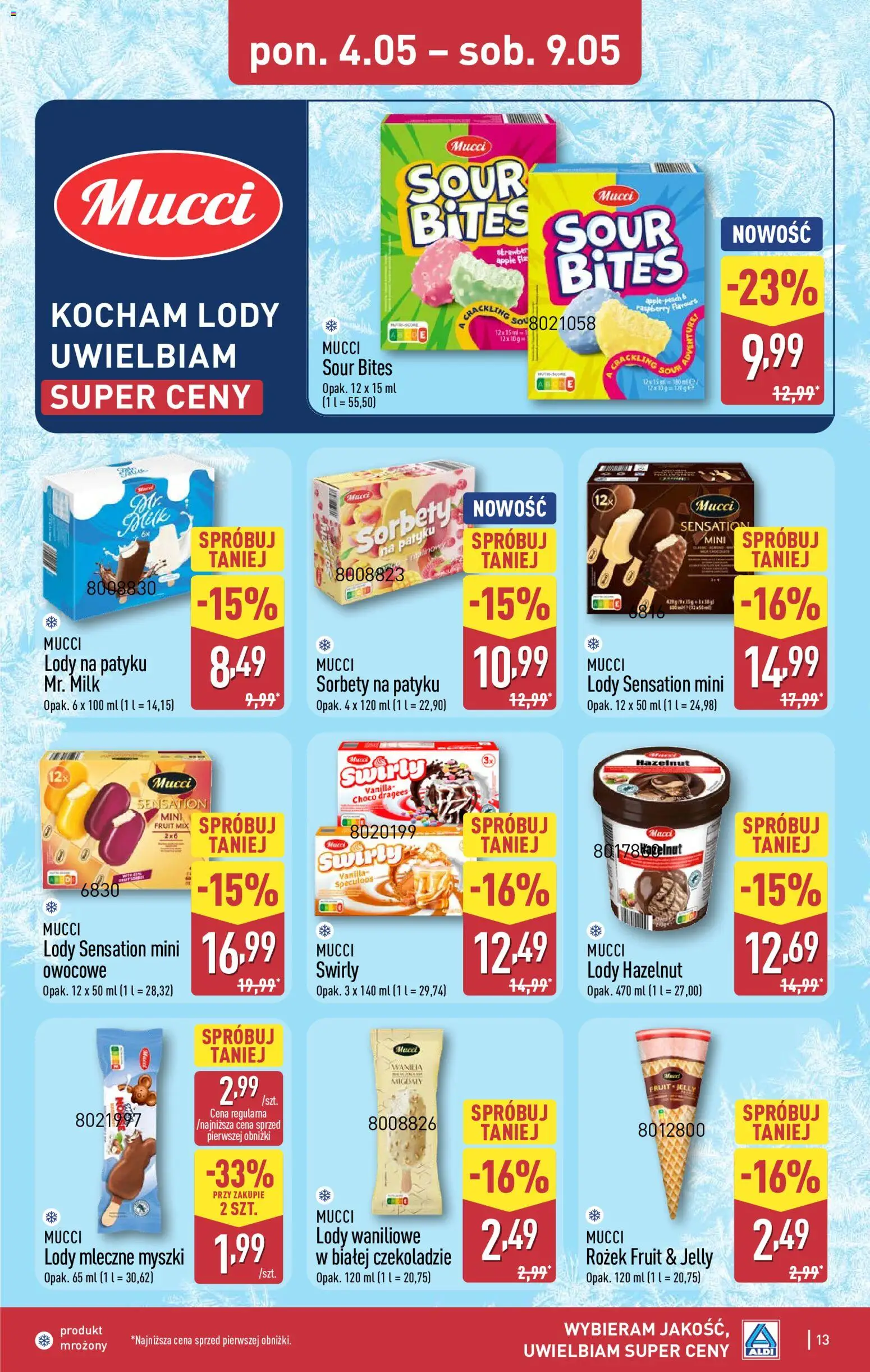 Aldi gazetka od 04.05.2026 | Strona: 13 | Produkty: Lody na patyku, Lody waniliowe, Lody