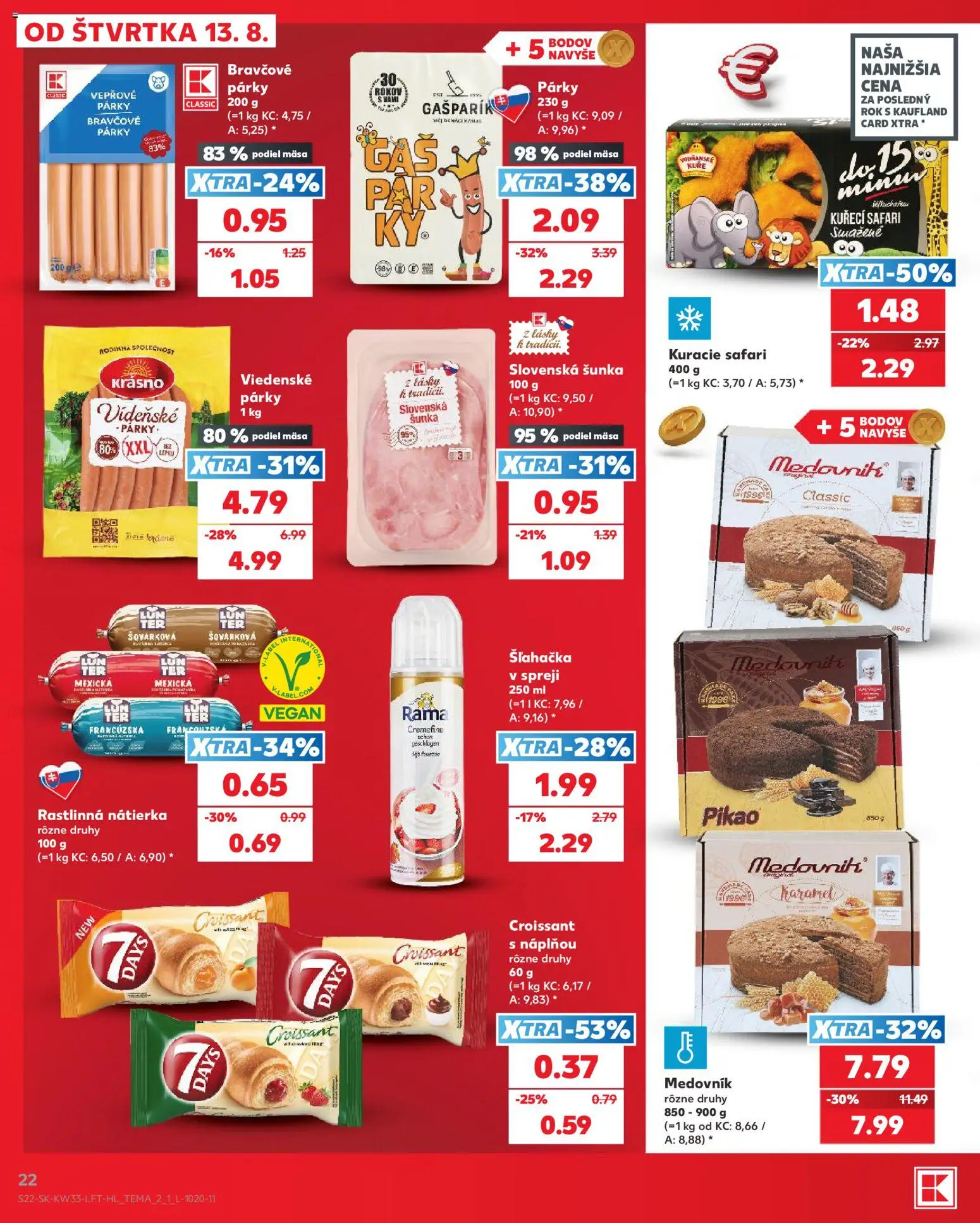 Nové Kaufland akcie – leták je platný od 13.08.2026 | Strana: 22 | Produkty: Croissant, Rama, Rastlinná nátierka, Šľahačka