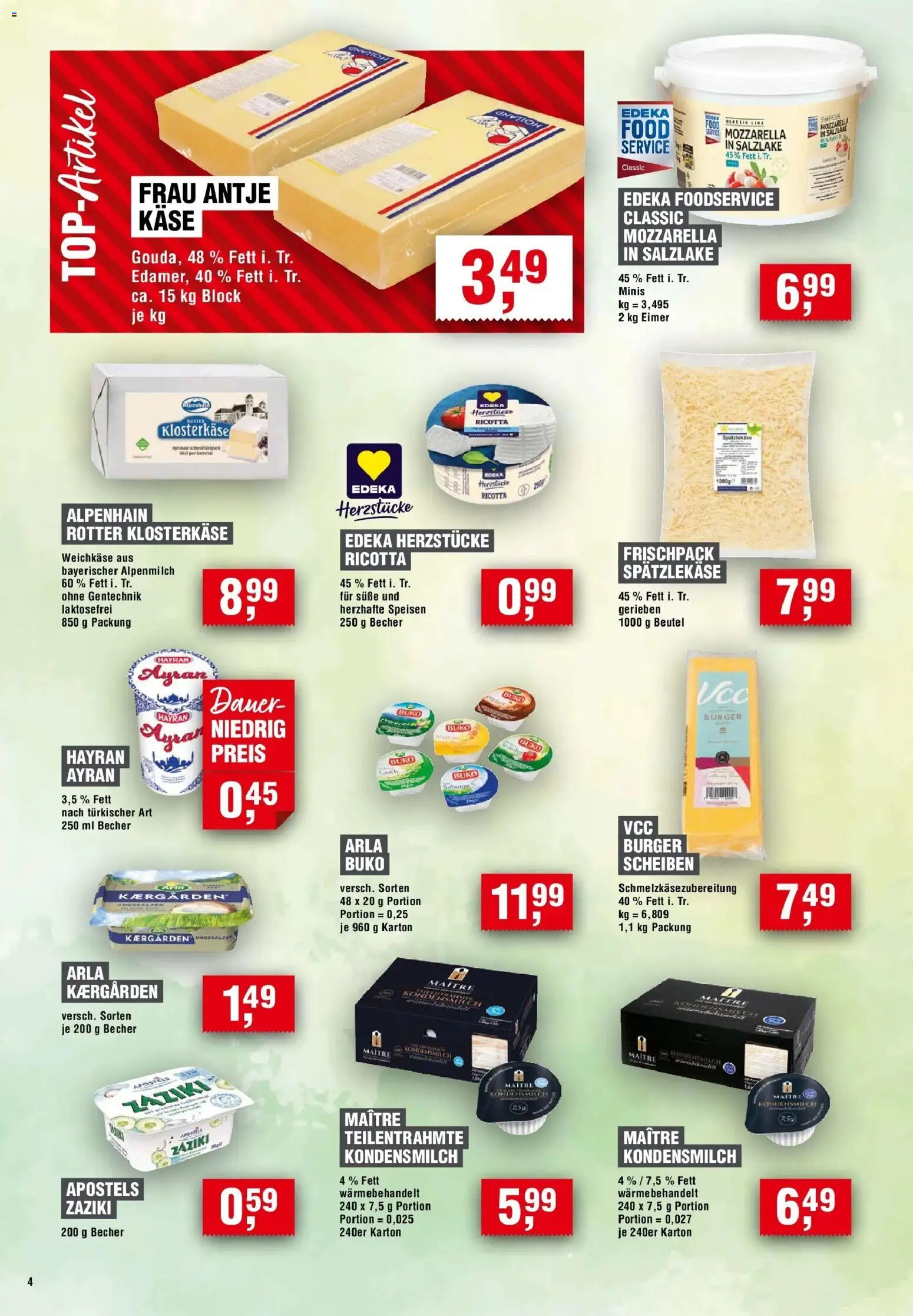 Edeka Prospekt Freudenstadt (ab 13.08.2026) » Angebote Online | Seite: 4 | Produkte: Käse, Mozzarella, Burger, Kondensmilch