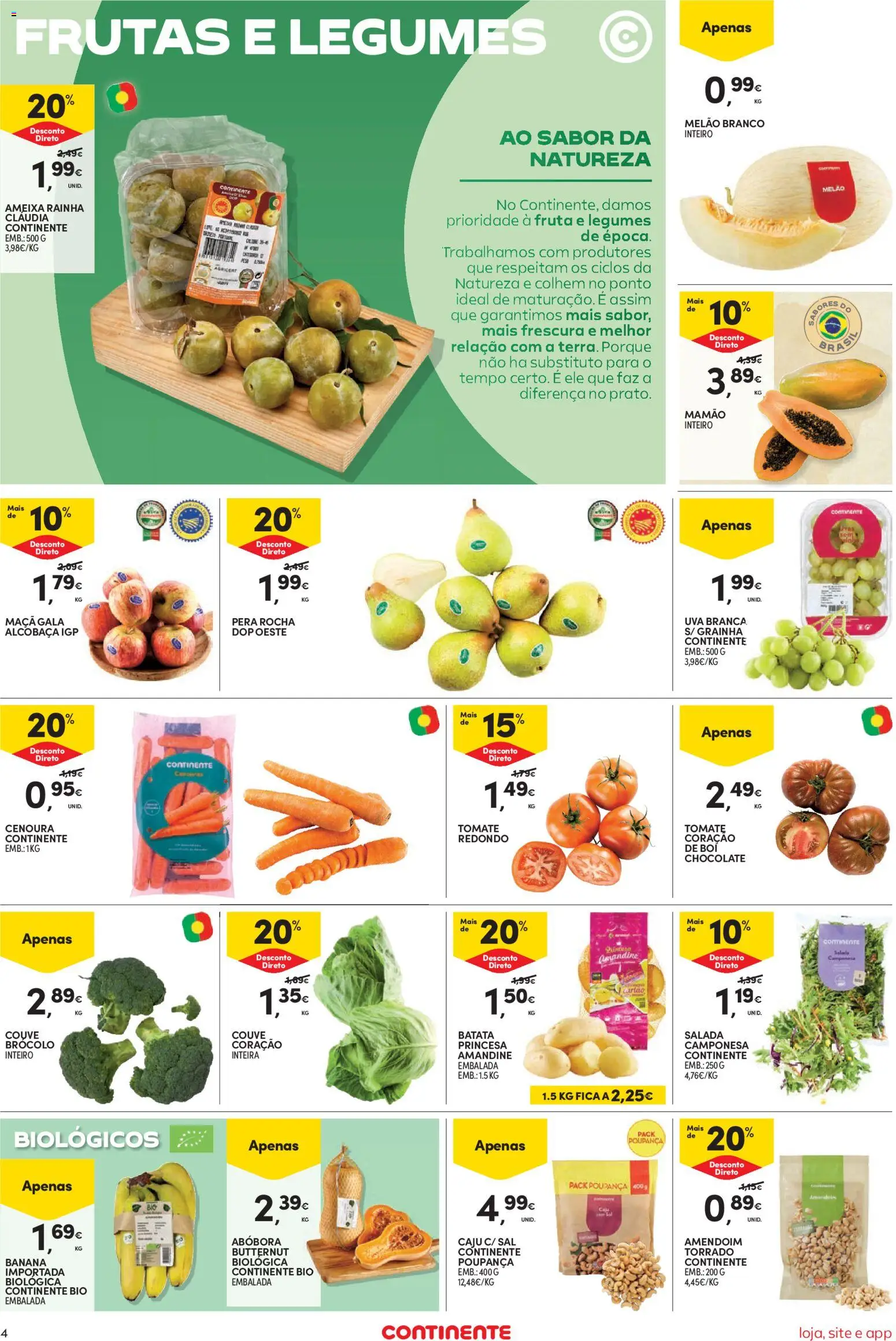 Continente Semanal Continente Bom Dia │ válido de 01/09/2026 | Página: 4 | Produtos: Sal, Caju, Mamão, Couve