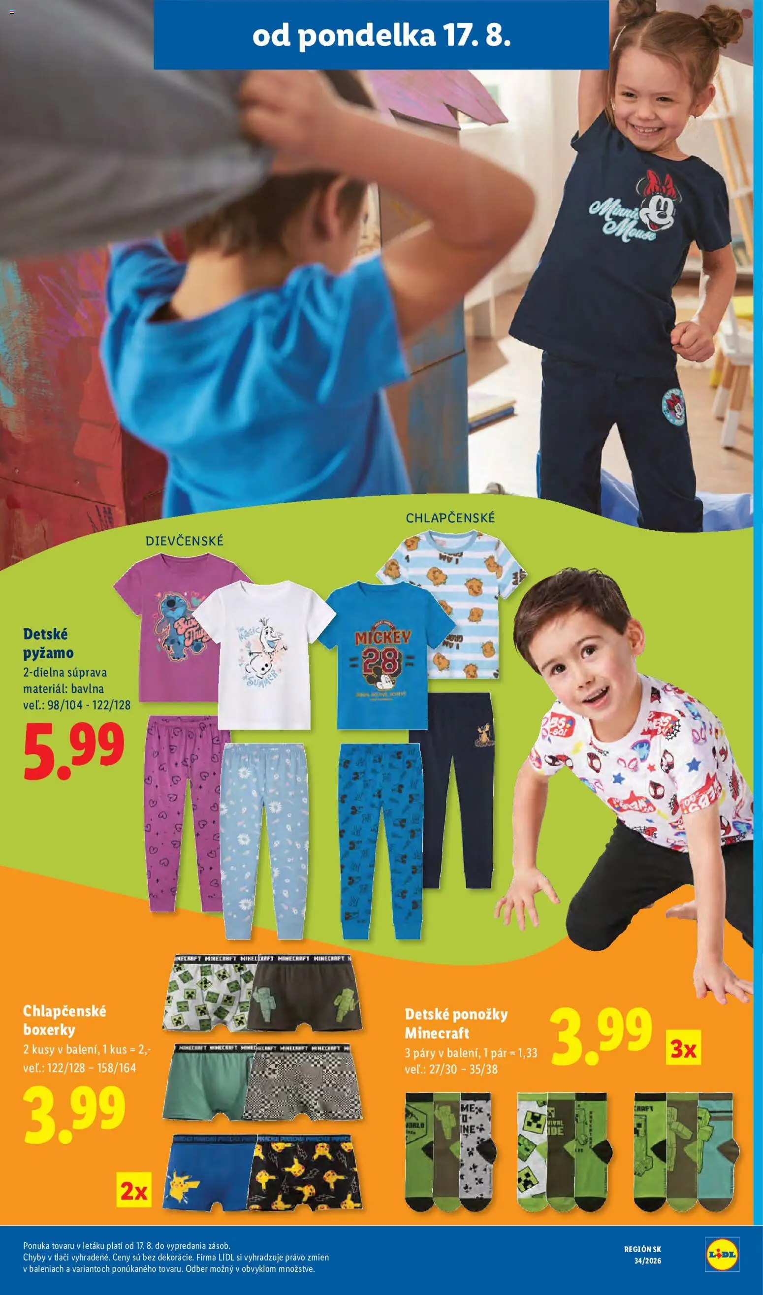 Nové Lidl akcie – leták je platný od 17.08.2026 | Strana: 60 | Produkty: Ponožky, Pyžamo, Boxerky