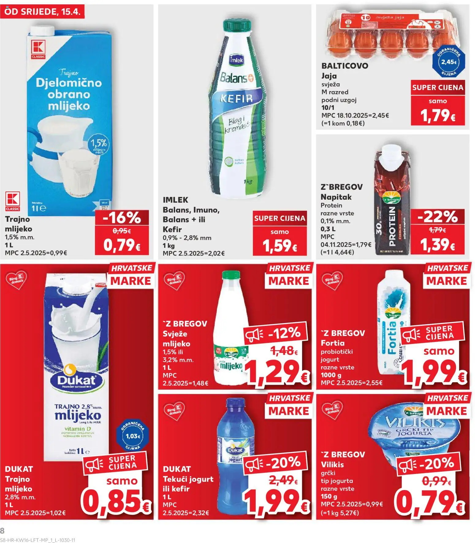 Kaufland katalog | vrijedi od 15.04.2026 | Stranica: 8 | Proizvodi: Mlijeko, Jogurt, Jaja, Trajno mlijeko